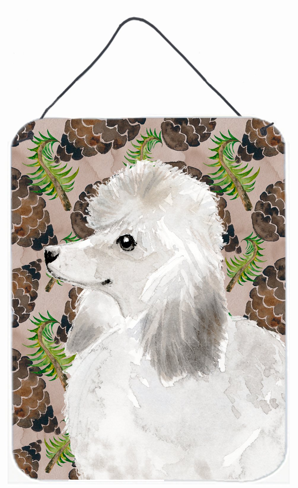 White Standard Poodle Pine Cones Wall or Door Hanging Prints BB9596DS1216 by Caroline&#39;s Treasures