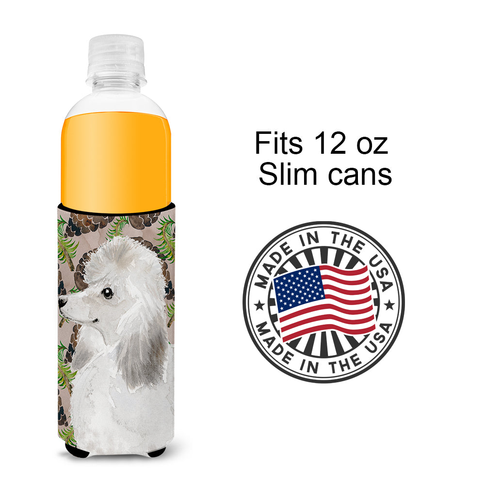 White Standard Poodle Pine Cones  Ultra Hugger for slim cans BB9596MUK  the-store.com.