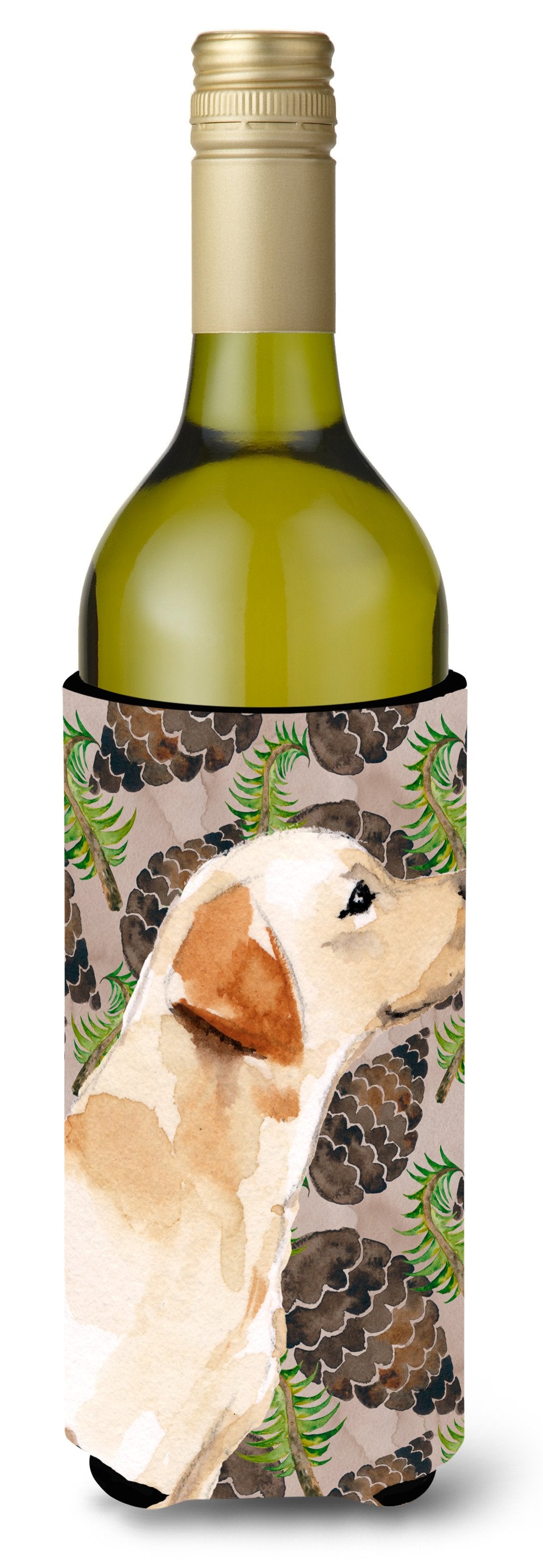 Yellow Labrador #2 Pine Cones Wine Bottle Beverge Insulator Hugger BB9598LITERK by Caroline&#39;s Treasures