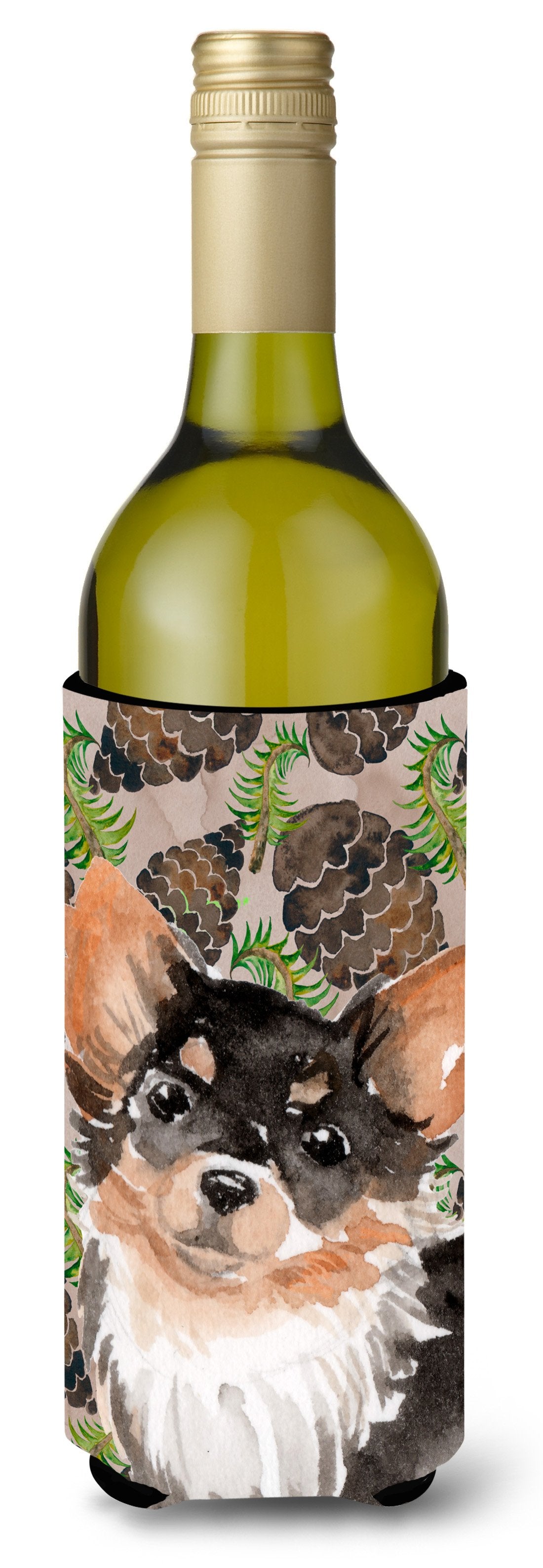 Long Haired Chihuahua Pine Cones Wine Bottle Beverge Insulator Hugger BB9599LITERK by Caroline&#39;s Treasures