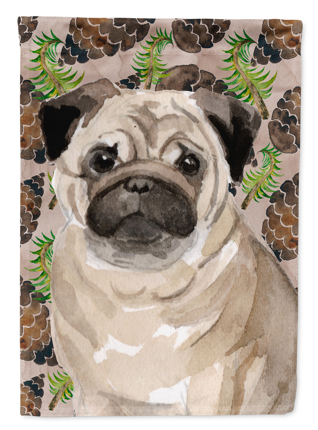 Fawn Pug Pine Cones Flag Canvas House Size BB9601CHF