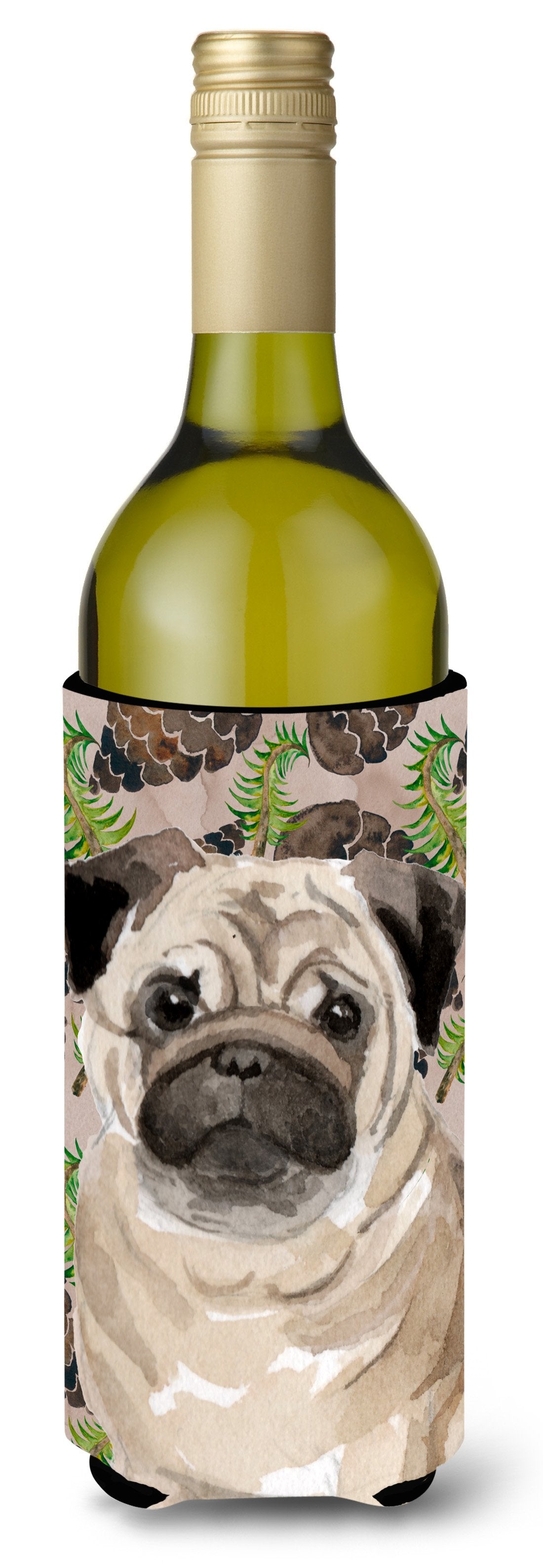 Fawn Pug Pine Cones Wine Bottle Beverge Insulator Hugger BB9601LITERK by Caroline&#39;s Treasures