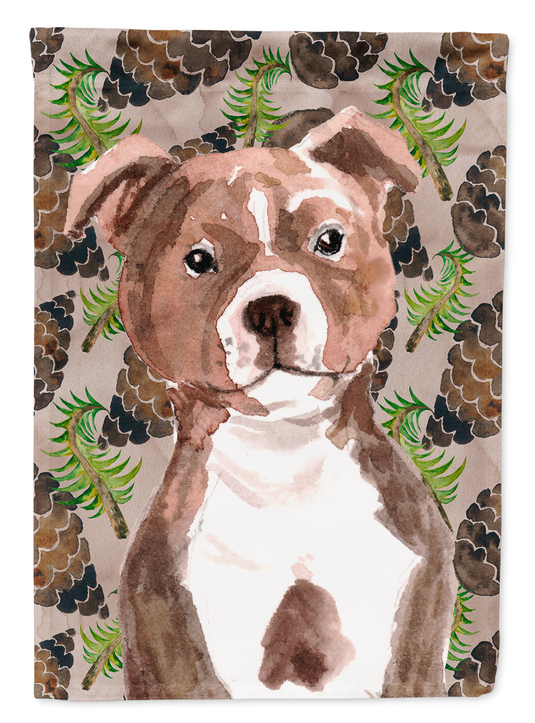 Red Staffie Bull Terrier Pine Cones Flag Canvas House Size BB9602CHF