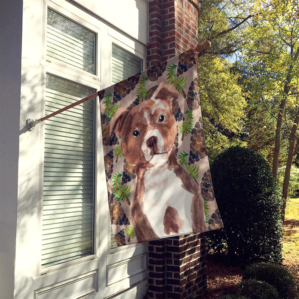Red Staffie Bull Terrier Pine Cones Flag Canvas House Size BB9602CHF  the-store.com.