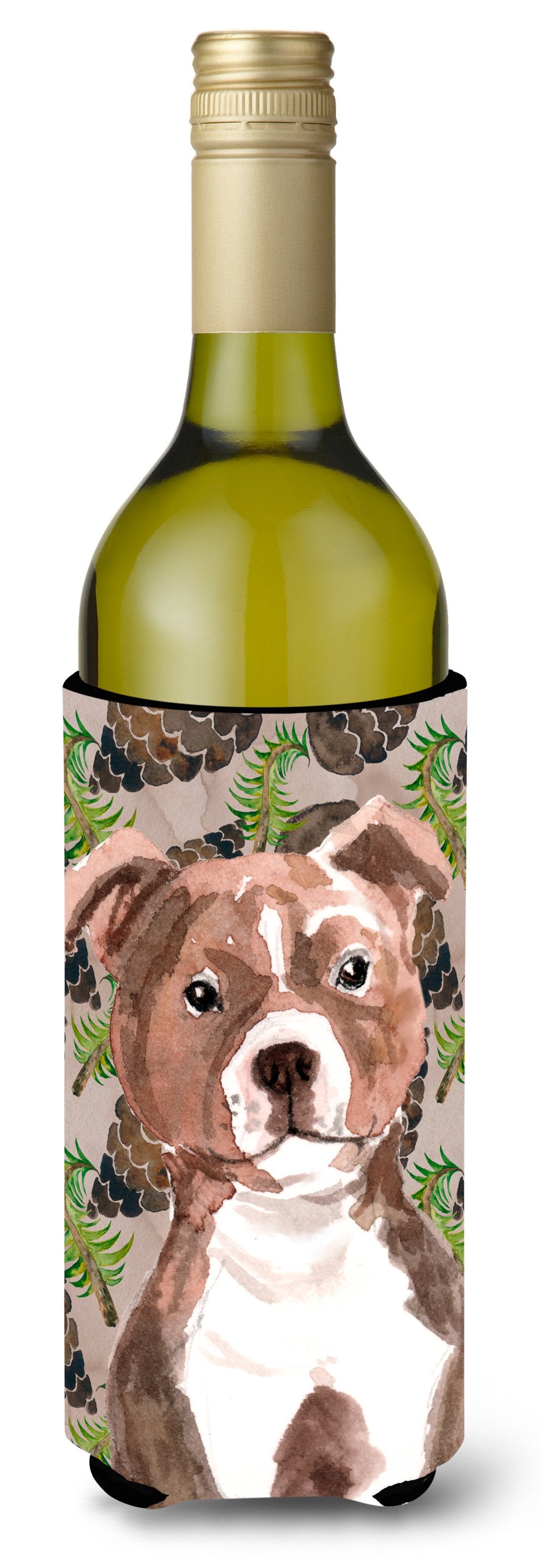 Red Staffie Bull Terrier Pine Cones Wine Bottle Beverge Insulator Hugger BB9602LITERK by Caroline&#39;s Treasures
