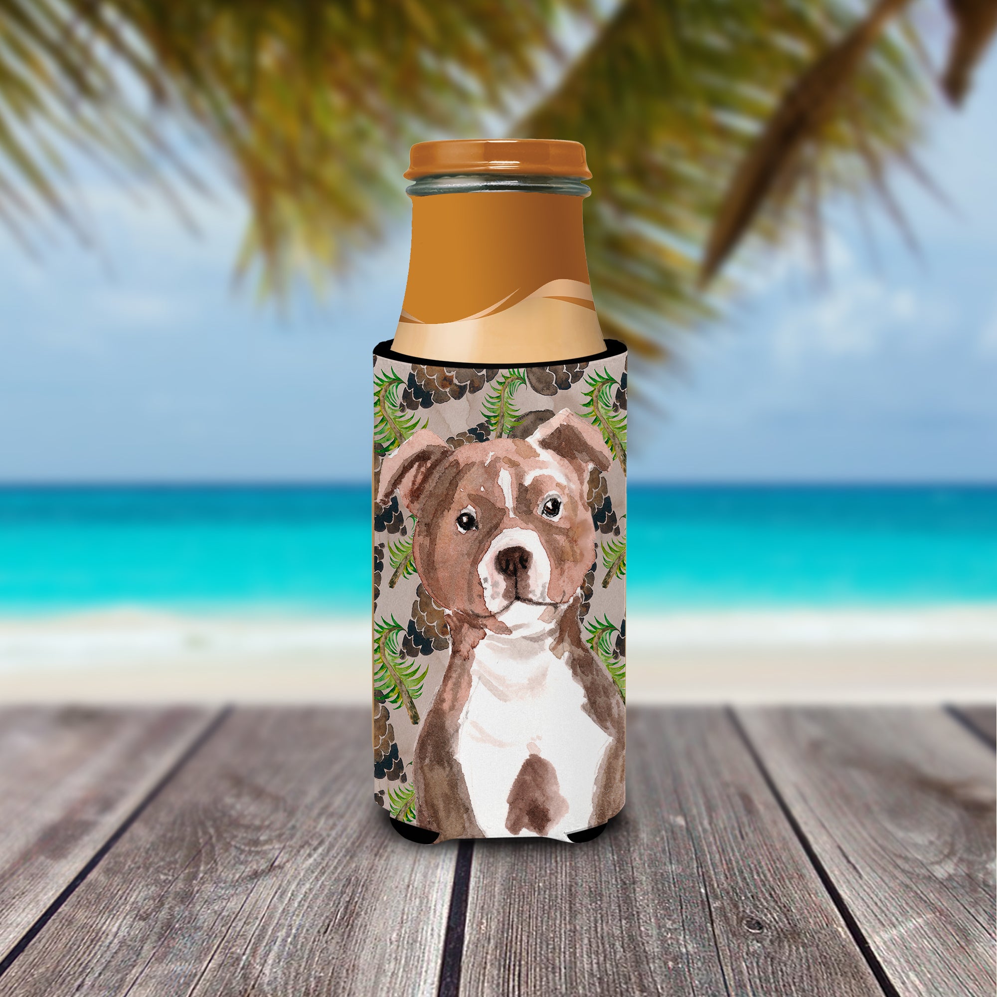 Red Staffie Bull Terrier Pine Cones  Ultra Hugger for slim cans BB9602MUK  the-store.com.