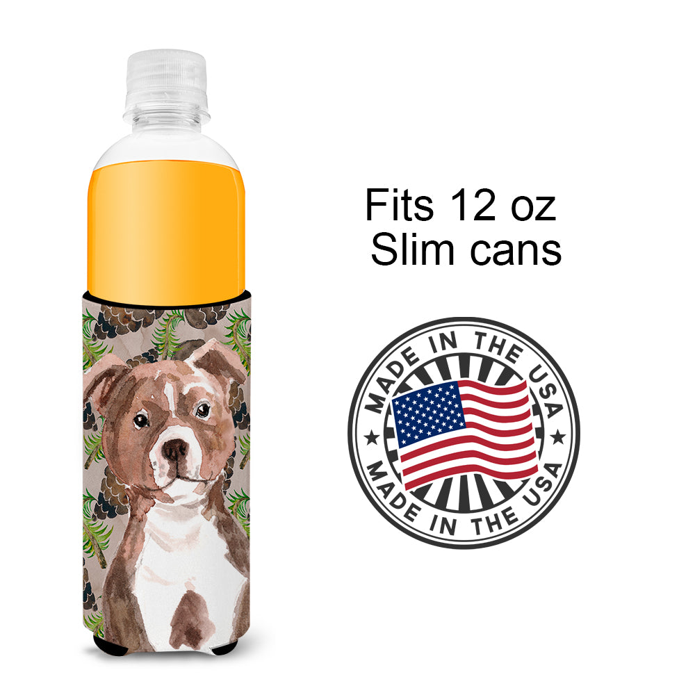 Red Staffie Bull Terrier Pine Cones  Ultra Hugger for slim cans BB9602MUK