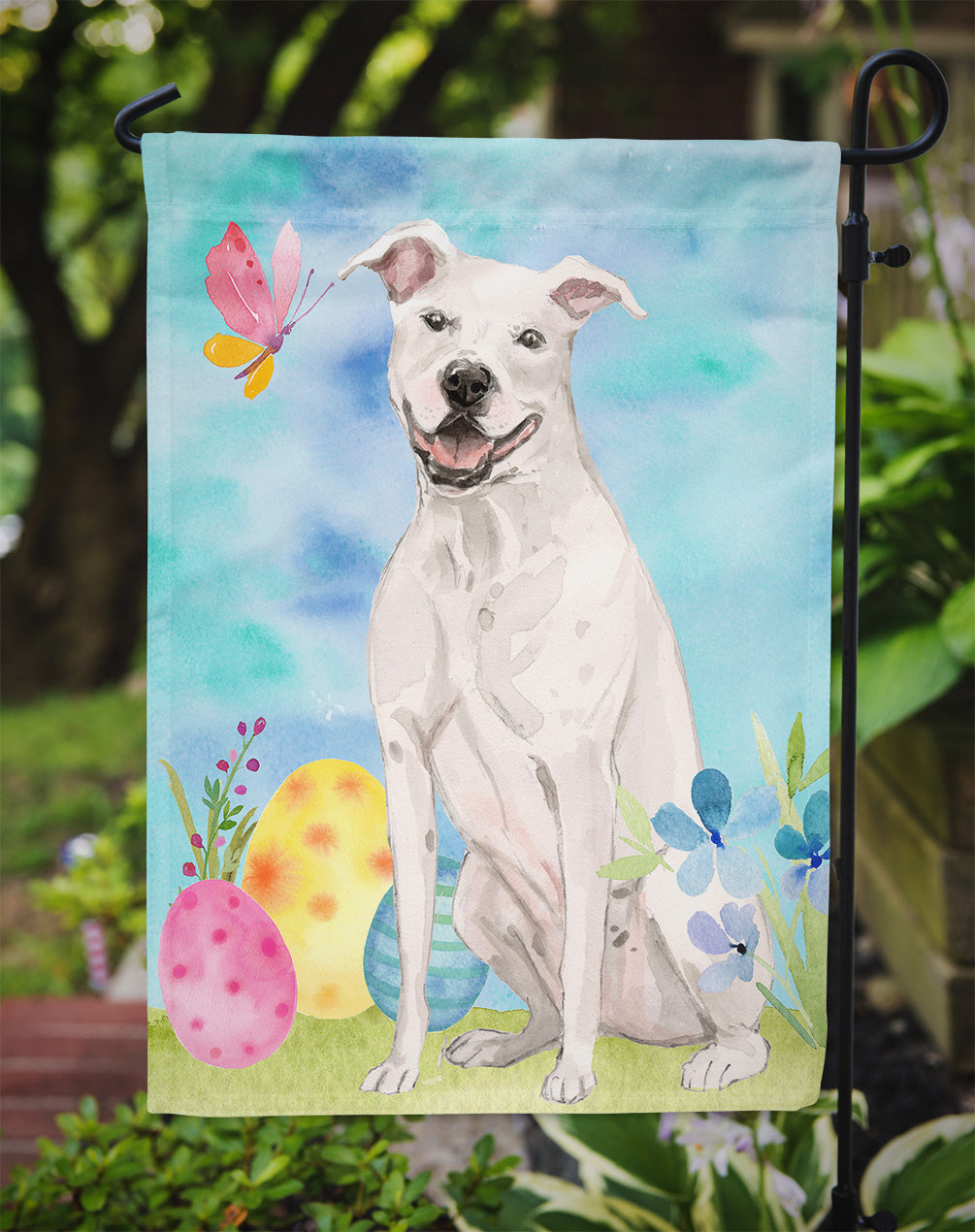 White Staffie Bull Terrier Easter Flag Garden Size BB9606GF