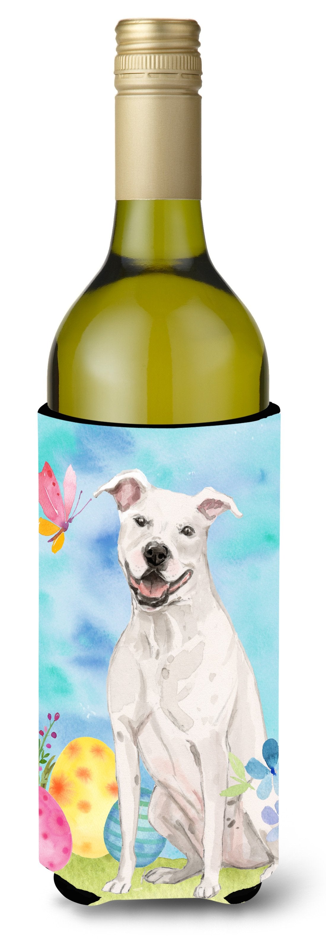 White Staffie Bull Terrier Easter Wine Bottle Beverge Insulator Hugger BB9606LITERK by Caroline&#39;s Treasures