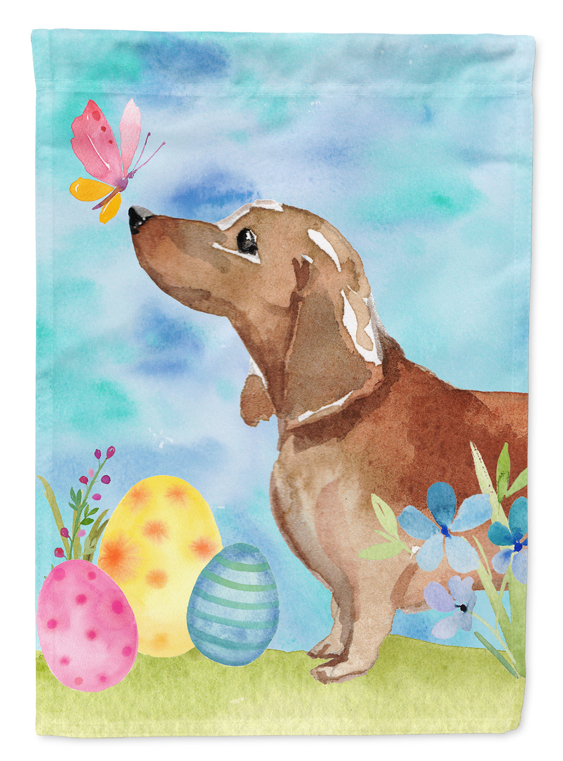 Red Tan Dachshund Easter Flag Canvas House Size BB9616CHF  the-store.com.