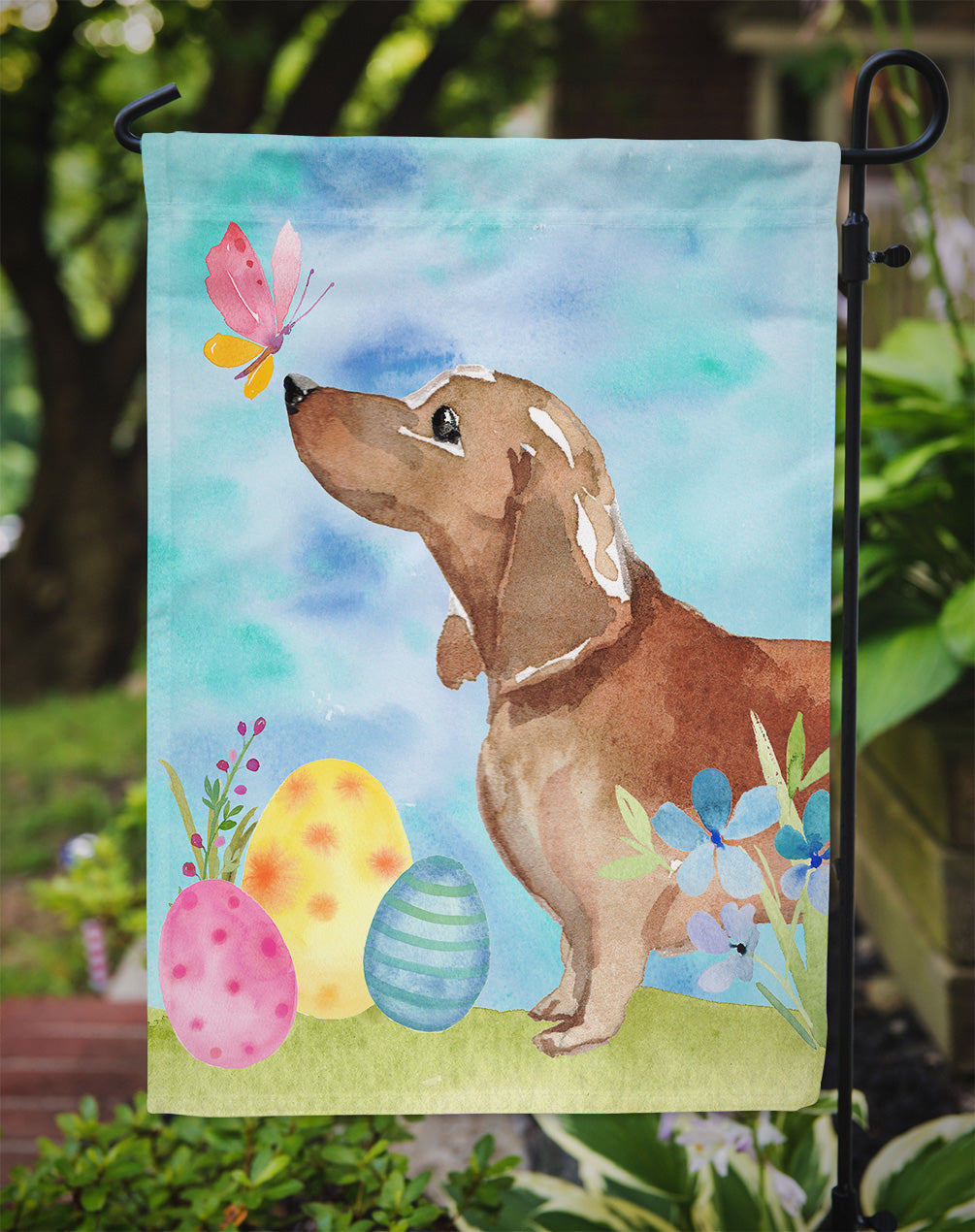 Red Tan Dachshund Easter Flag Garden Size BB9616GF  the-store.com.