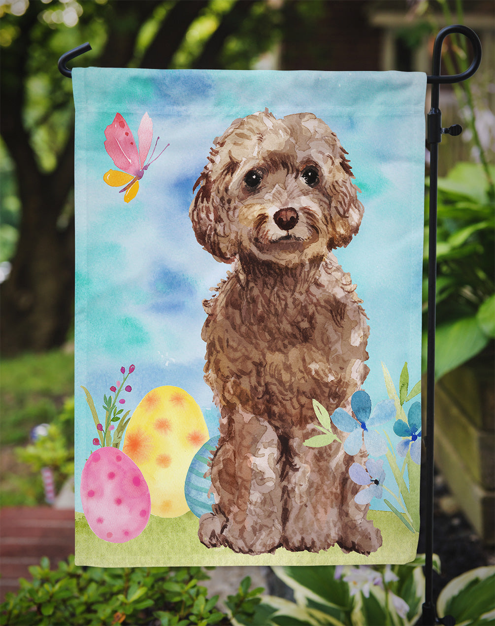Brown Cockapoo Easter Flag Garden Size BB9619GF  the-store.com.
