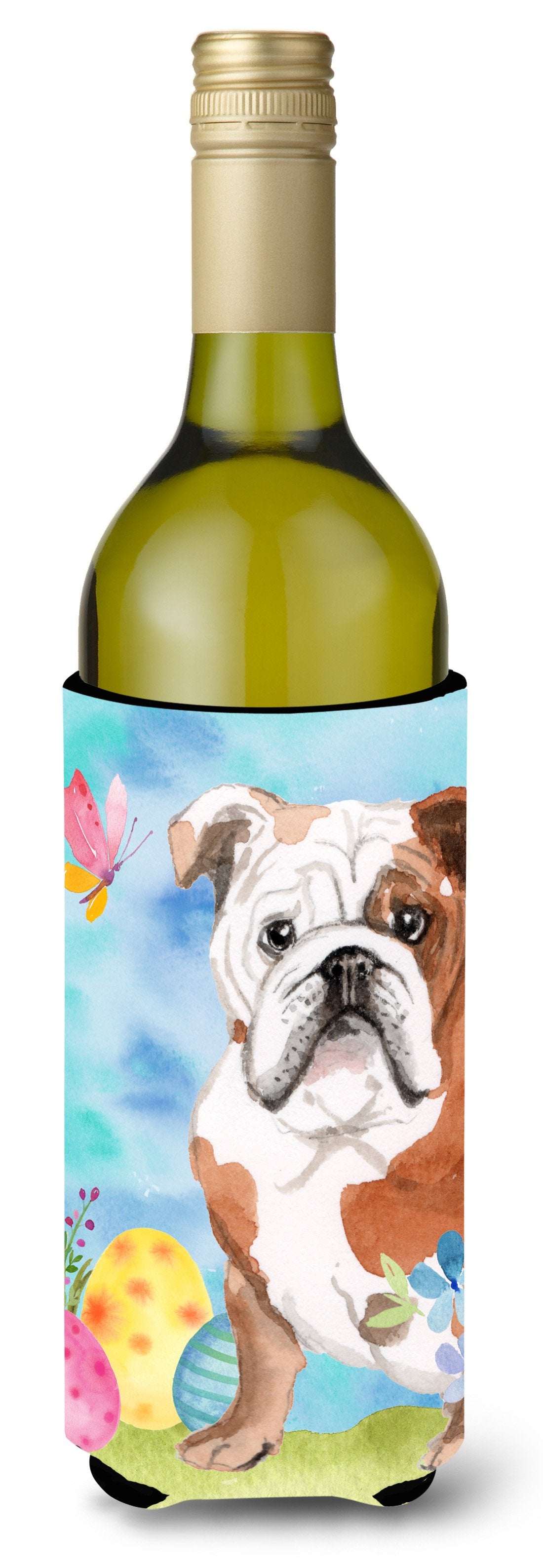 English Bulldog Easter Wine Bottle Beverge Insulator Hugger BB9626LITERK by Caroline&#39;s Treasures