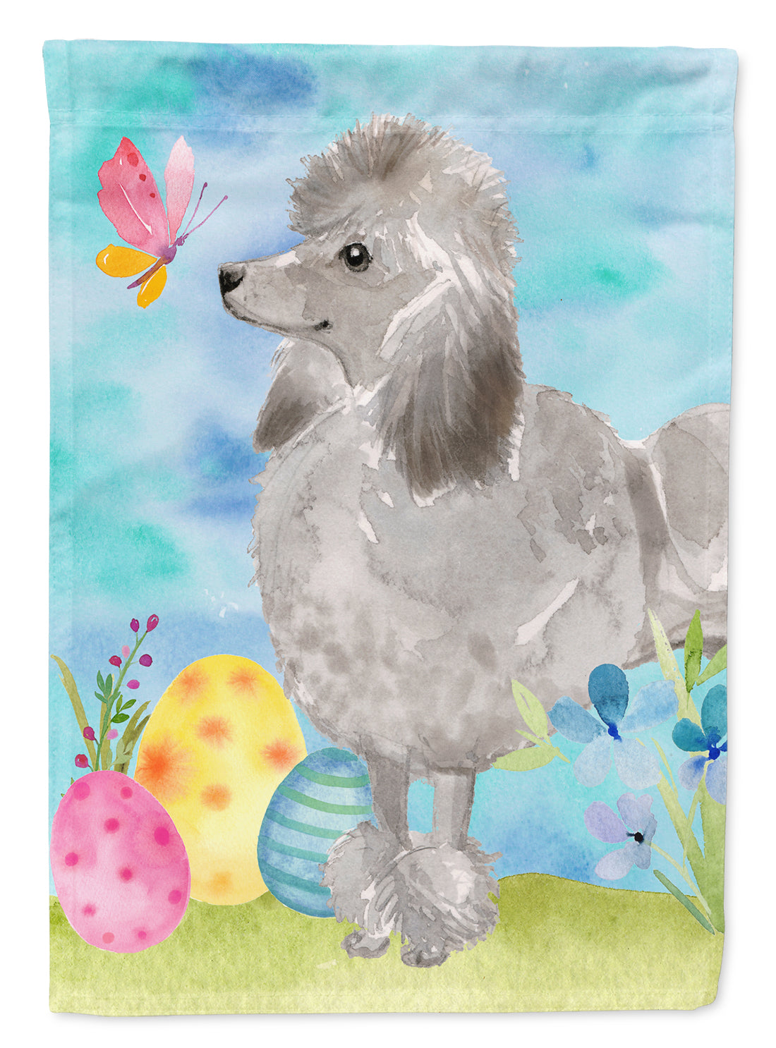 Grey Standard Poodle Easter Flag Canvas House Size BB9629CHF  the-store.com.