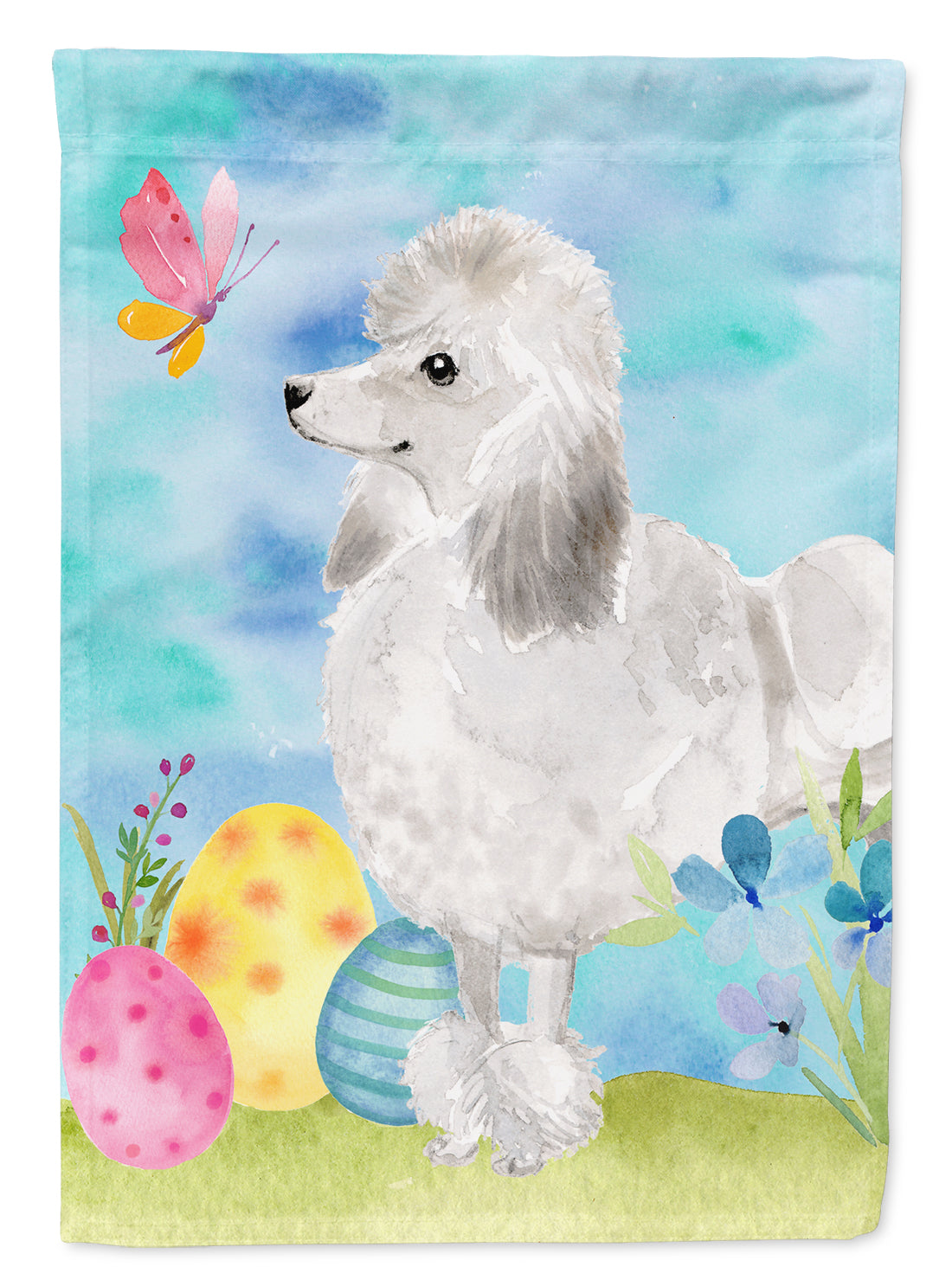 White Standard Poodle Easter Flag Canvas House Size BB9630CHF  the-store.com.