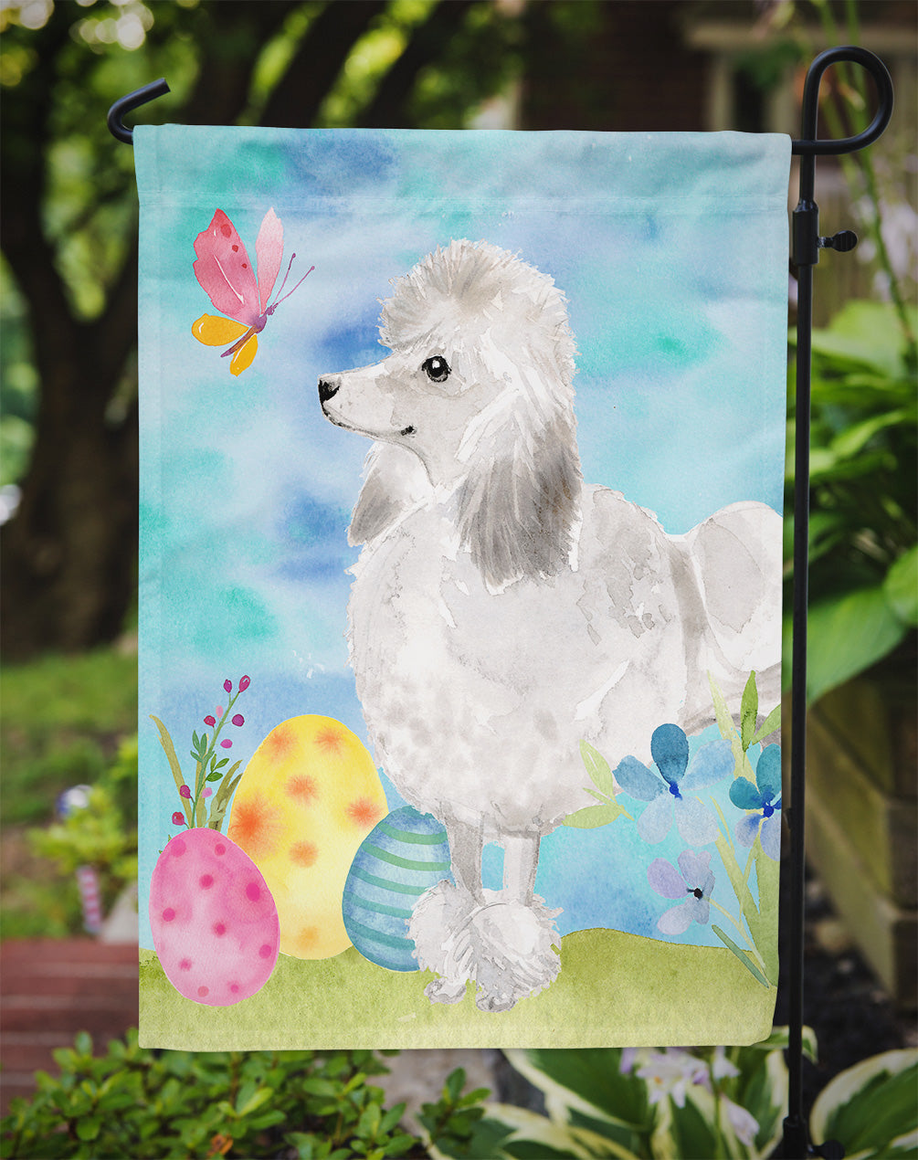 White Standard Poodle Easter Flag Garden Size BB9630GF