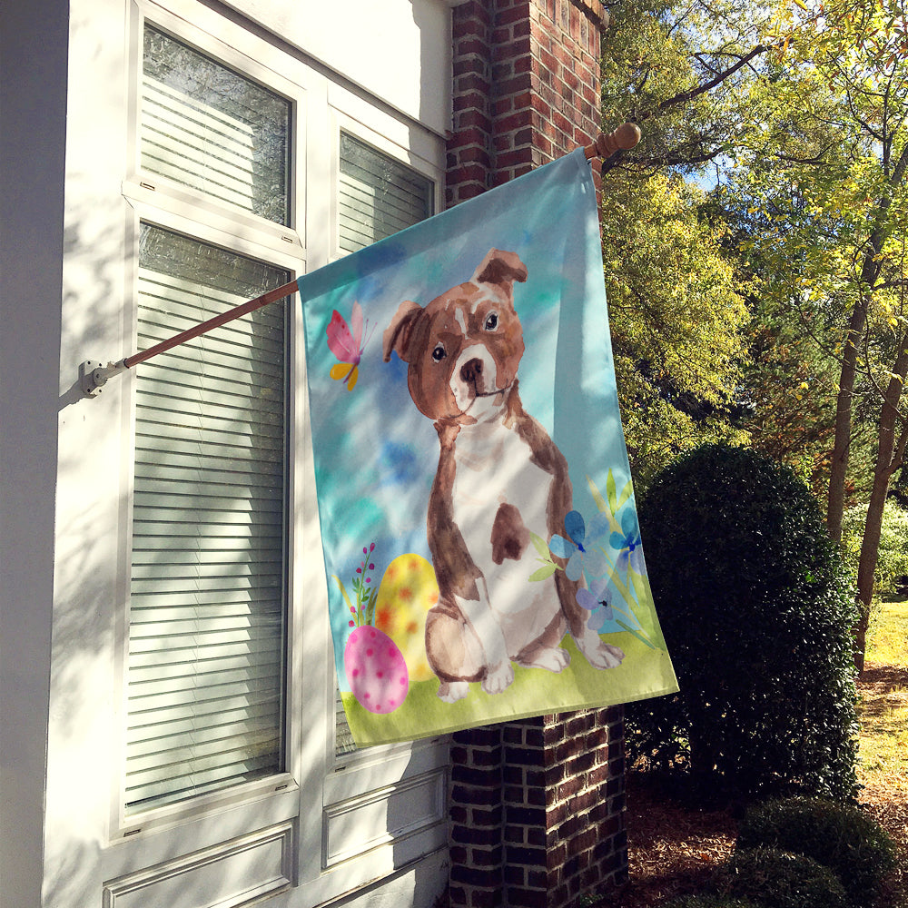 Red Staffie Bull Terrier Easter Flag Canvas House Size BB9636CHF  the-store.com.
