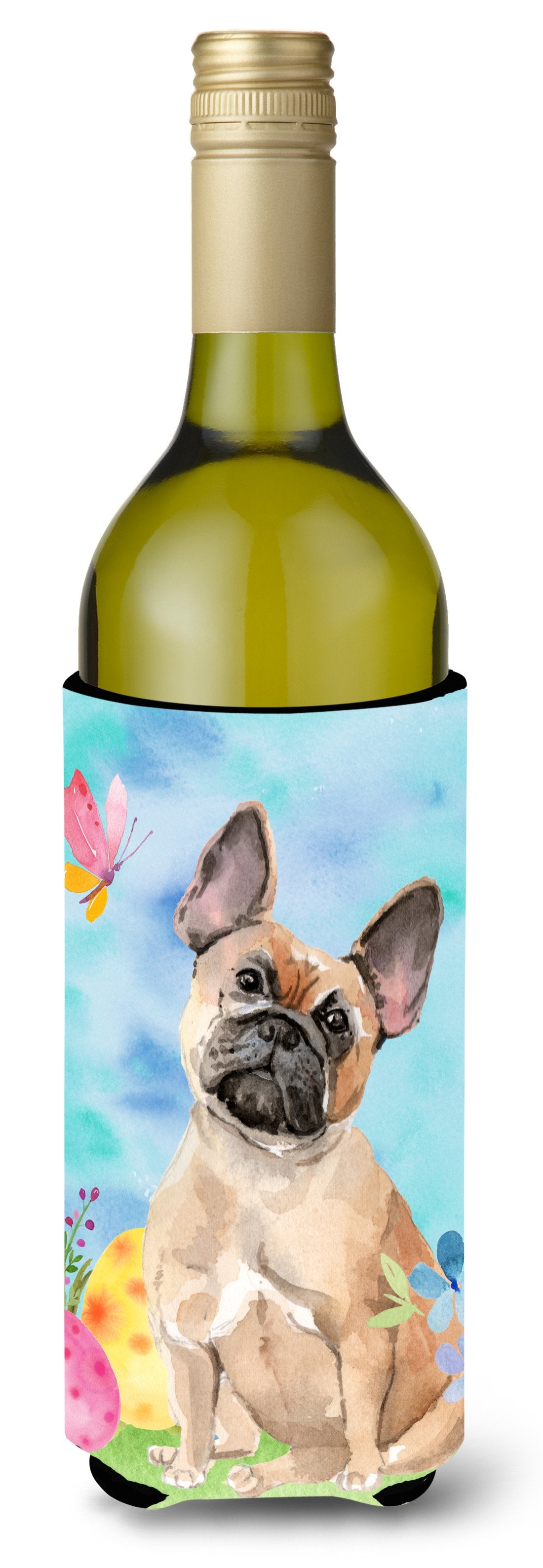 Fawn French Bulldog Easter Wine Bottle Beverge Insulator Hugger BB9637LITERK by Caroline&#39;s Treasures