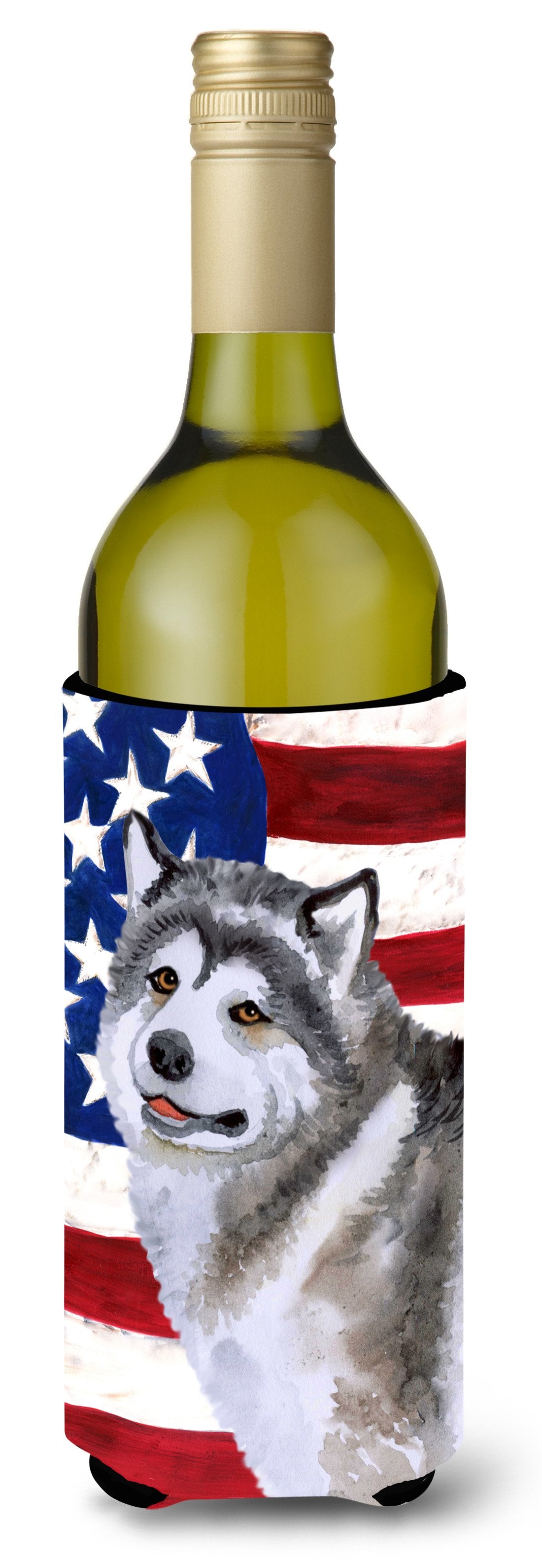 Alaskan Malamute Patriotic Wine Bottle Beverge Insulator Hugger BB9638LITERK by Caroline&#39;s Treasures