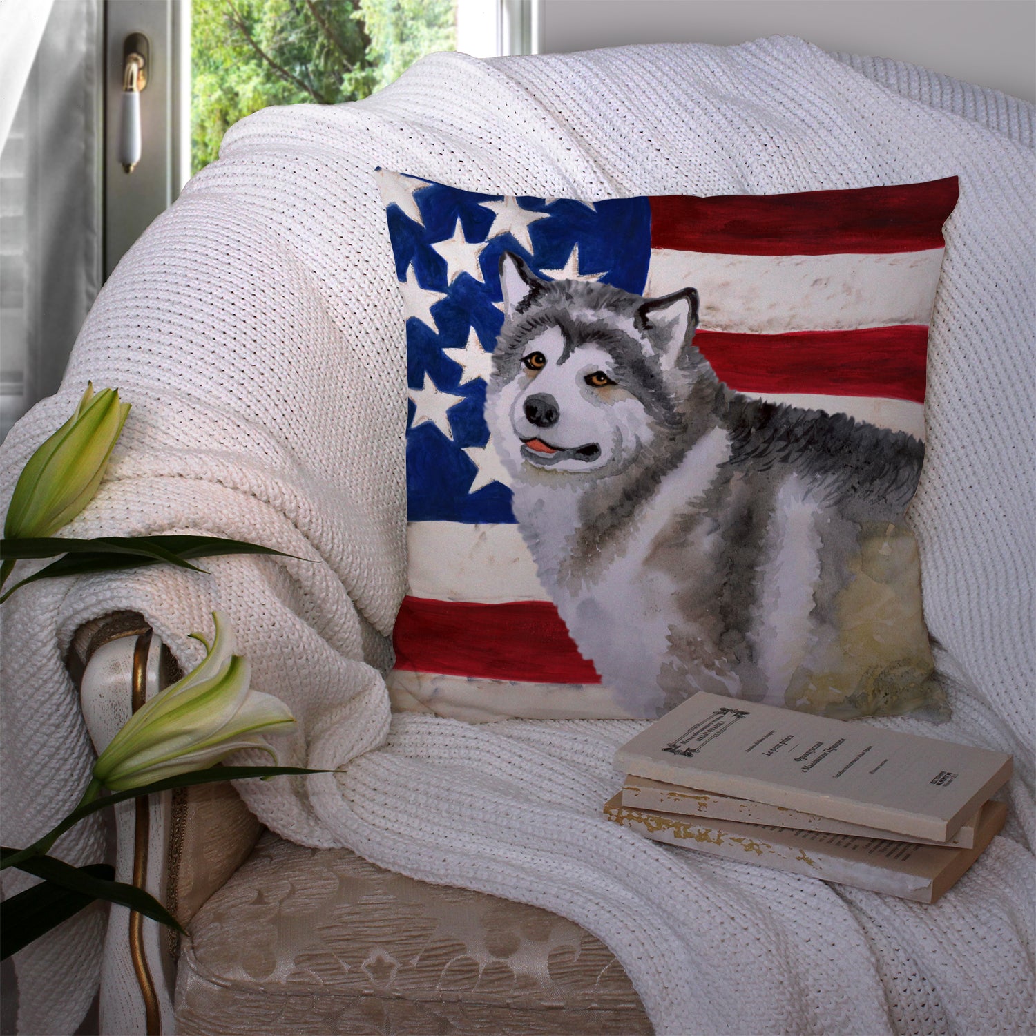 Alaskan Malamute Patriotic Fabric Decorative Pillow BB9638PW1414 - the-store.com