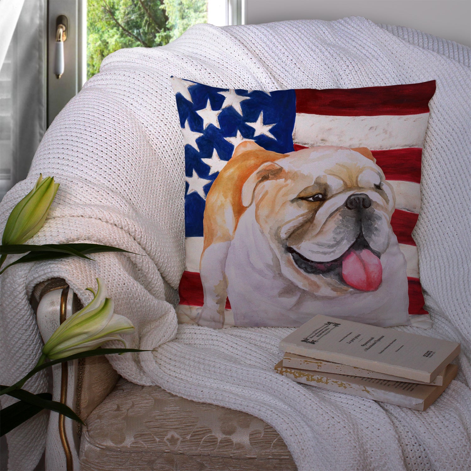 English Bulldog Patriotic Fabric Decorative Pillow BB9639PW1414 - the-store.com