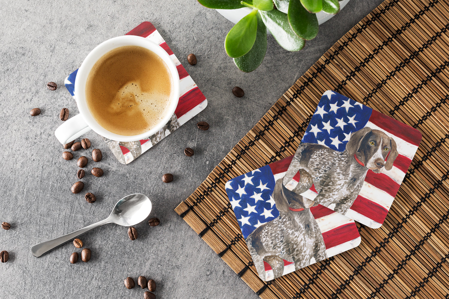 German Shorthaired Pointer Patriotic Foam Coaster Set of 4 BB9641FC - the-store.com