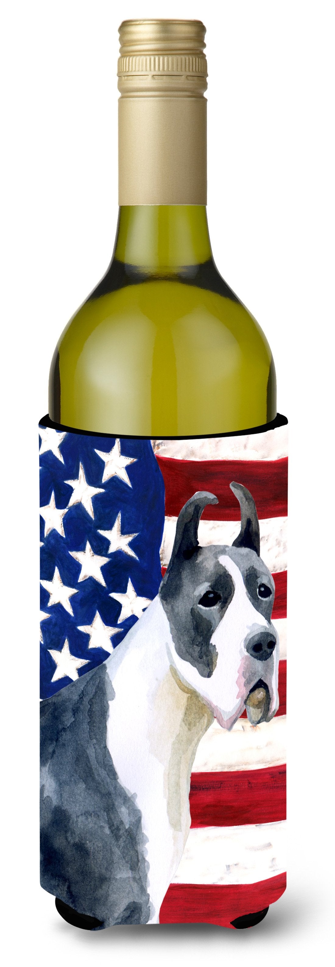 Harlequin Great Dane Patriotic Wine Bottle Beverge Insulator Hugger BB9643LITERK by Caroline&#39;s Treasures