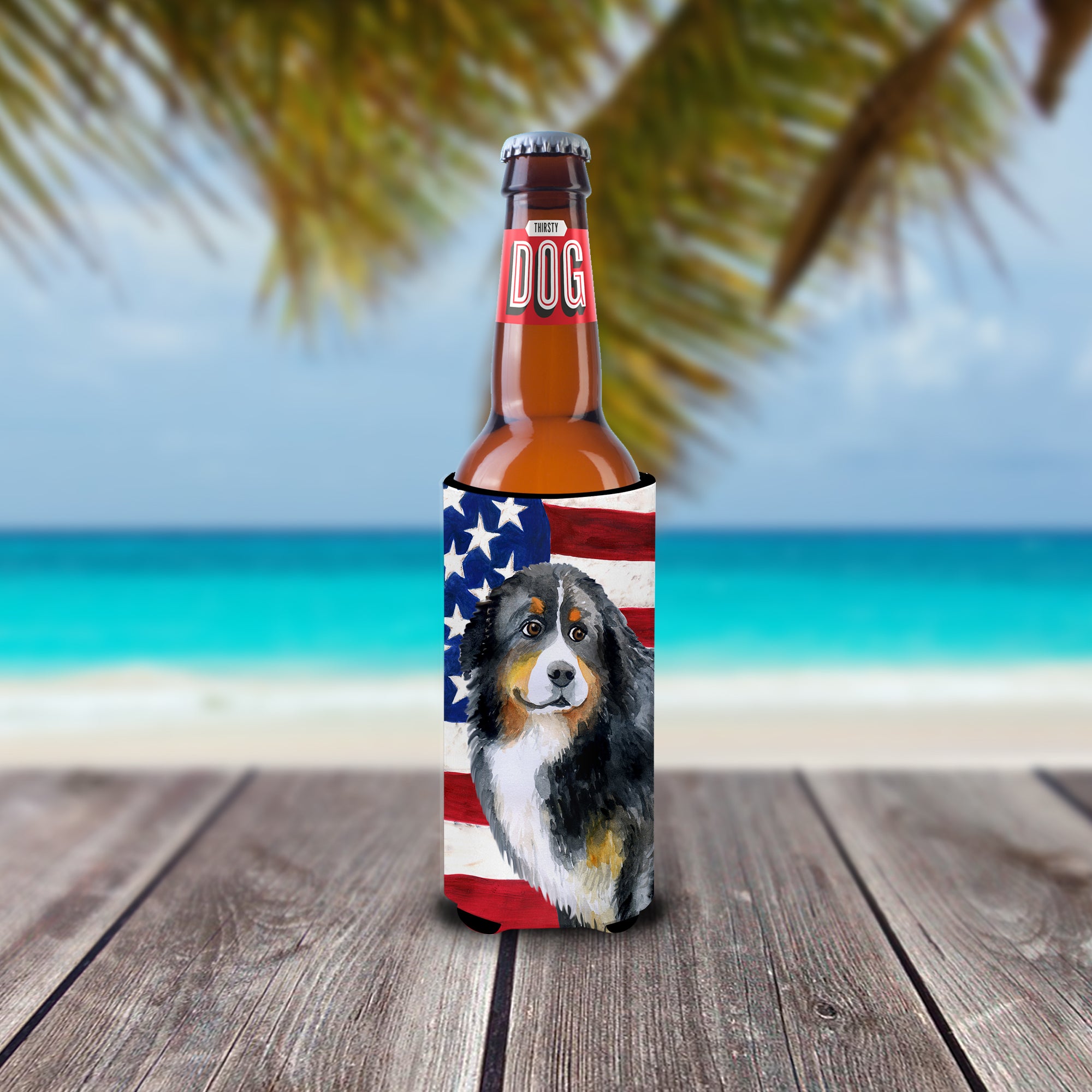 Bernese Mountain Dog Patriotic  Ultra Hugger for slim cans BB9645MUK  the-store.com.