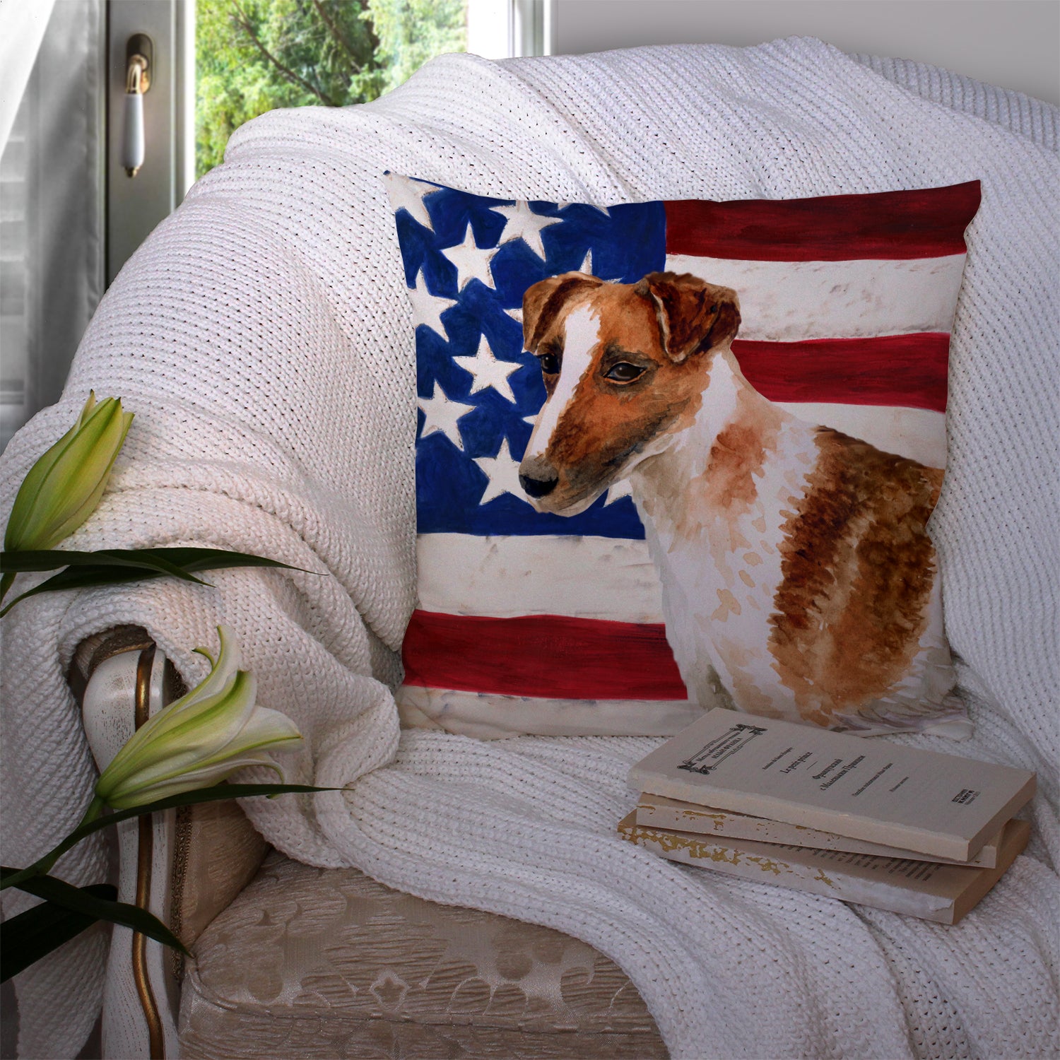 Smooth Fox Terrier Patriotic Fabric Decorative Pillow BB9647PW1414 - the-store.com