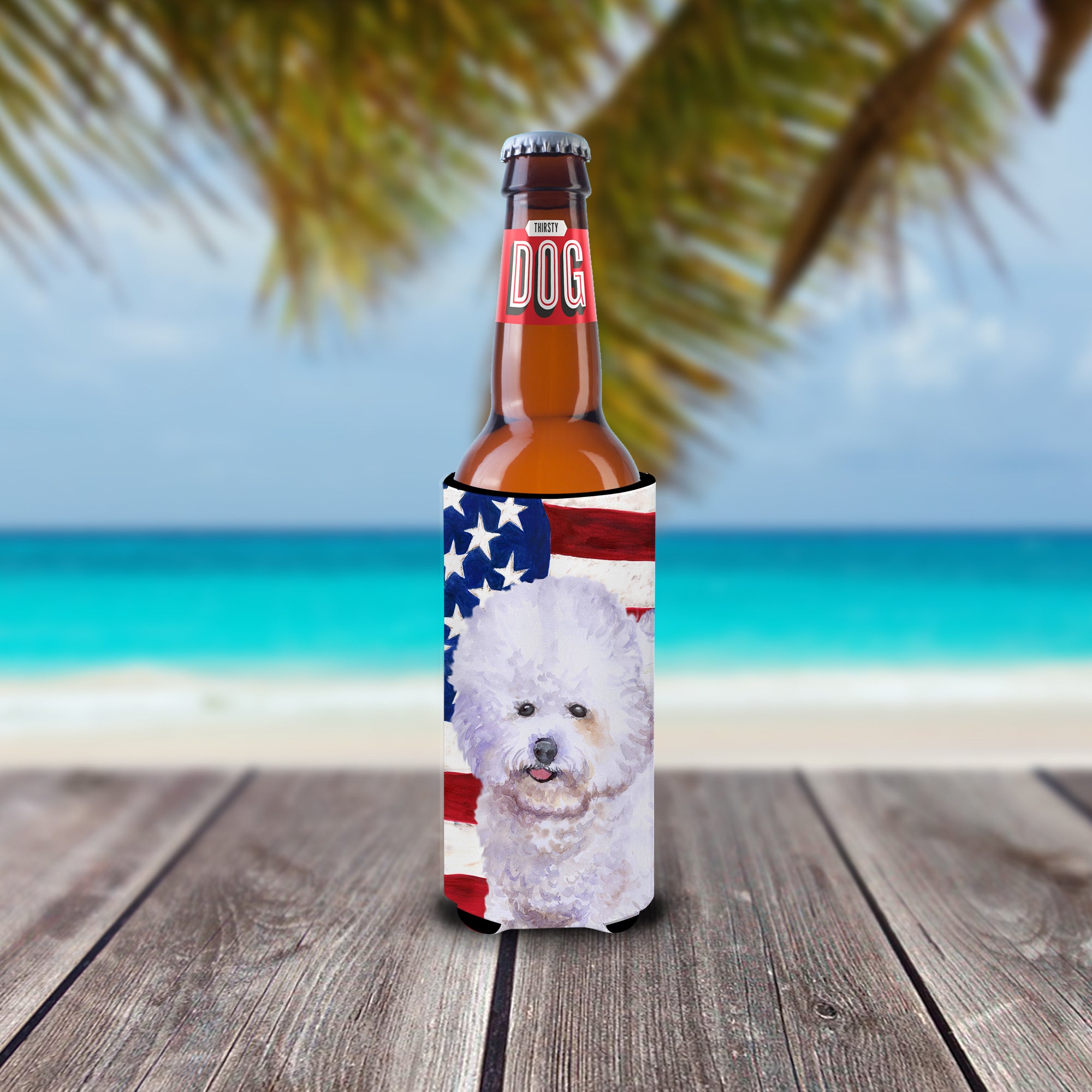 Bichon Frise Patriotic  Ultra Hugger for slim cans BB9648MUK  the-store.com.