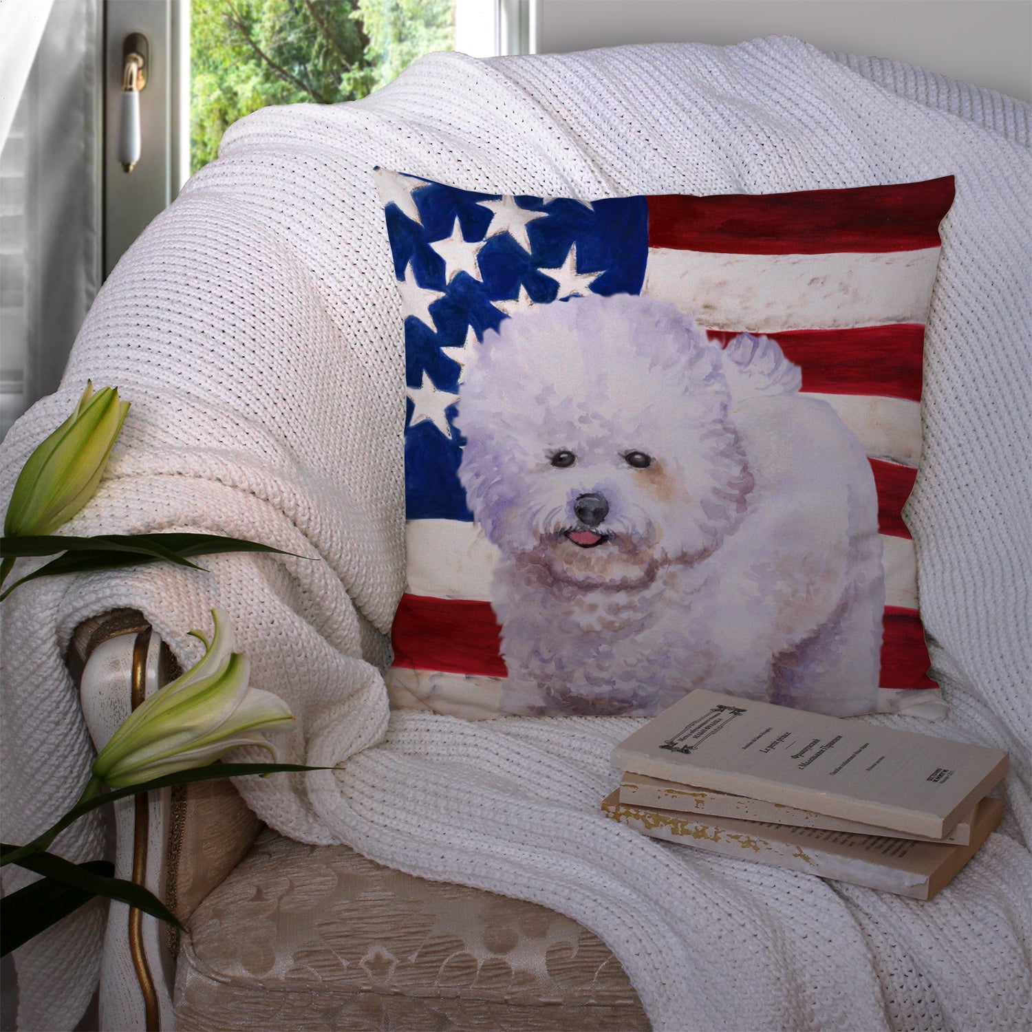 Bichon Frise Patriotic Fabric Decorative Pillow BB9648PW1414 - the-store.com