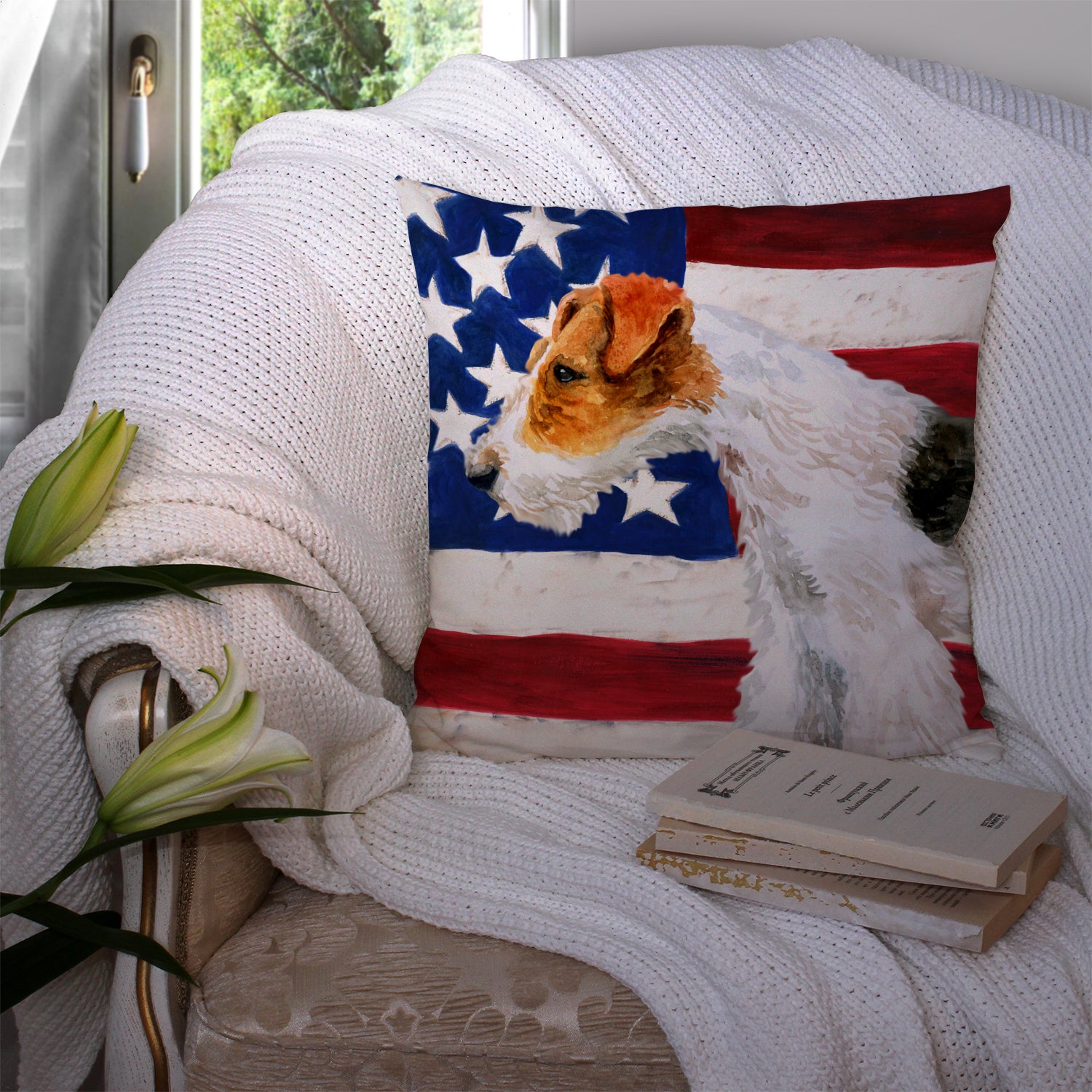 Fox Terrier Patriotic Fabric Decorative Pillow BB9650PW1414 - the-store.com