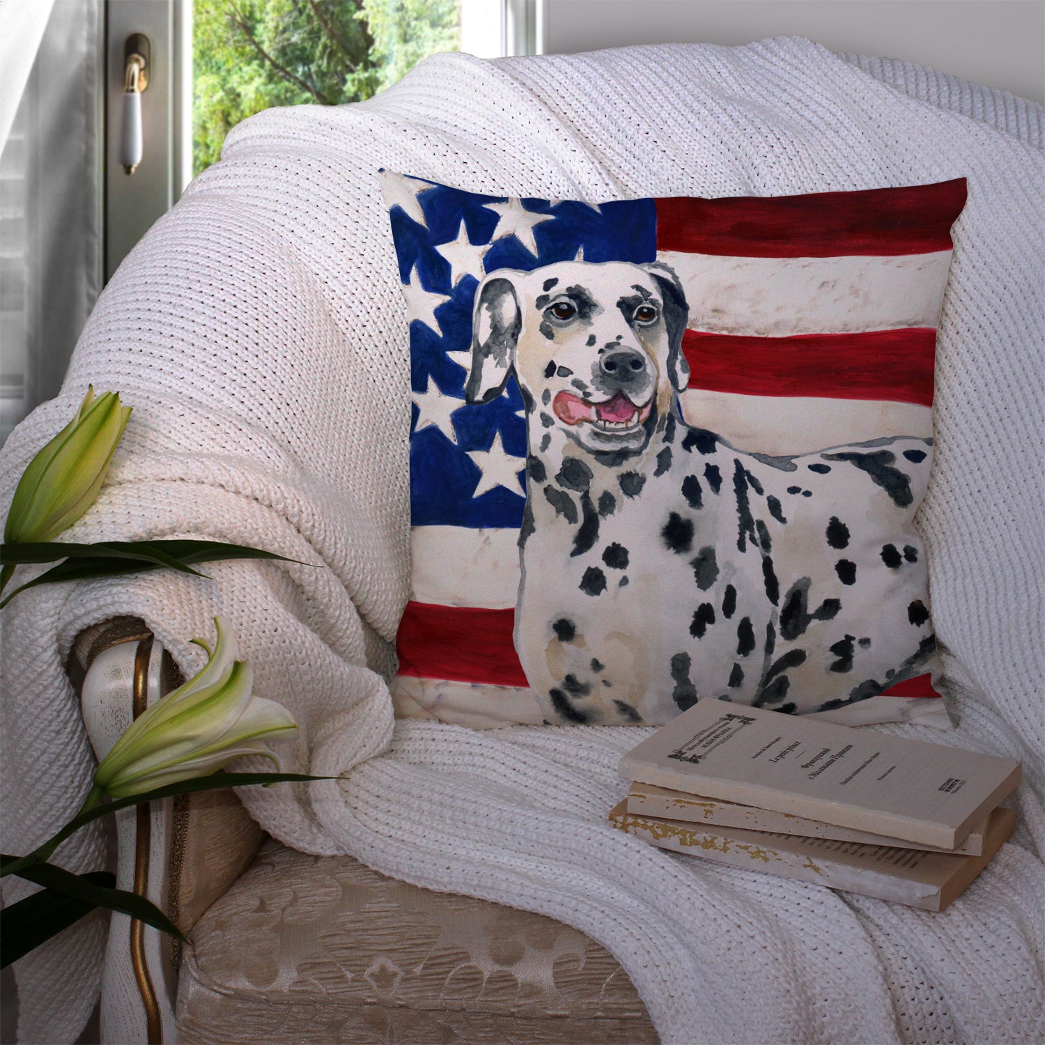 Dalmatian Patriotic Fabric Decorative Pillow BB9653PW1414 - the-store.com