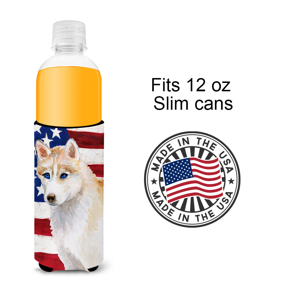 Siberian Husky Patriotic  Ultra Hugger for slim cans BB9655MUK  the-store.com.