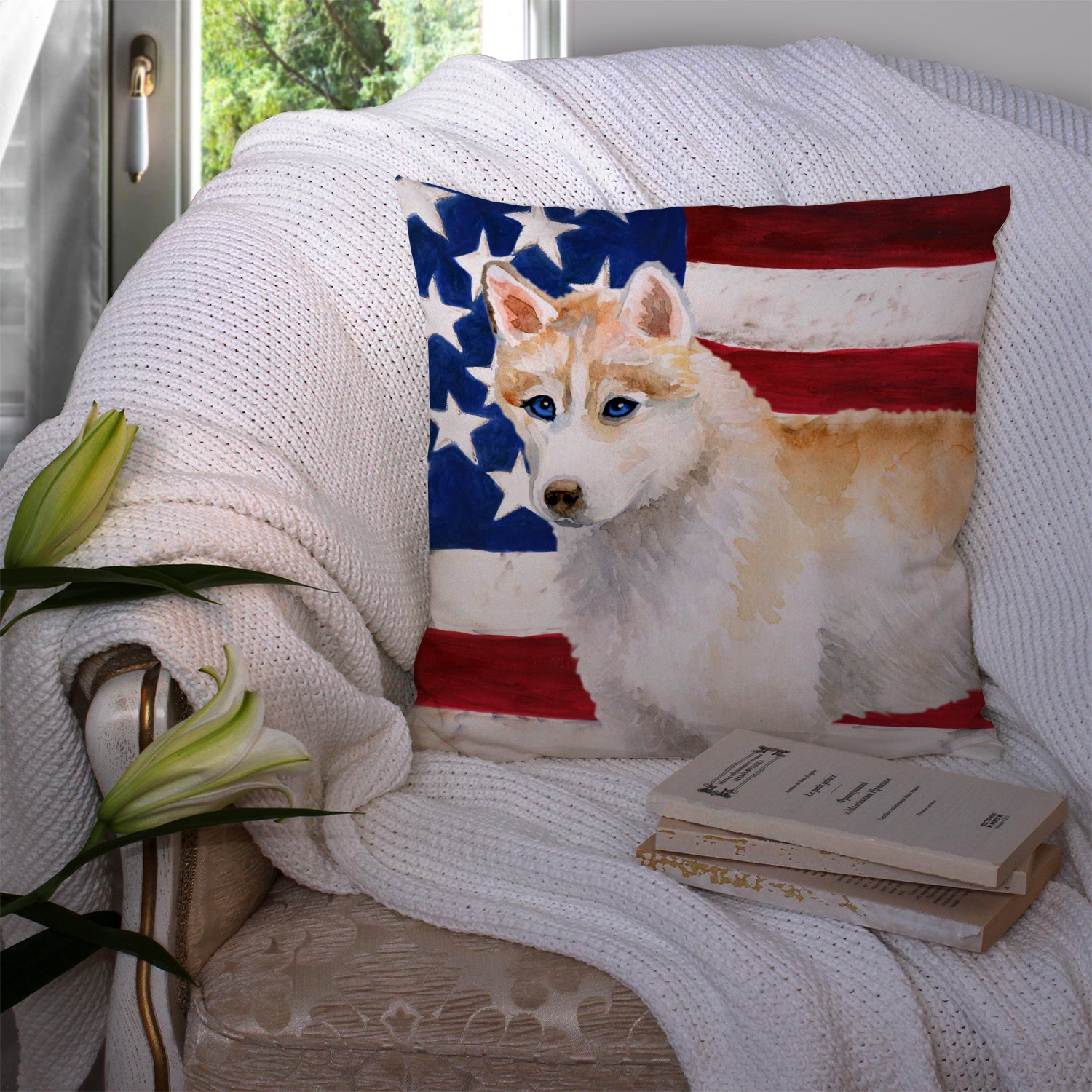 Siberian Husky Patriotic Fabric Decorative Pillow BB9655PW1414 - the-store.com
