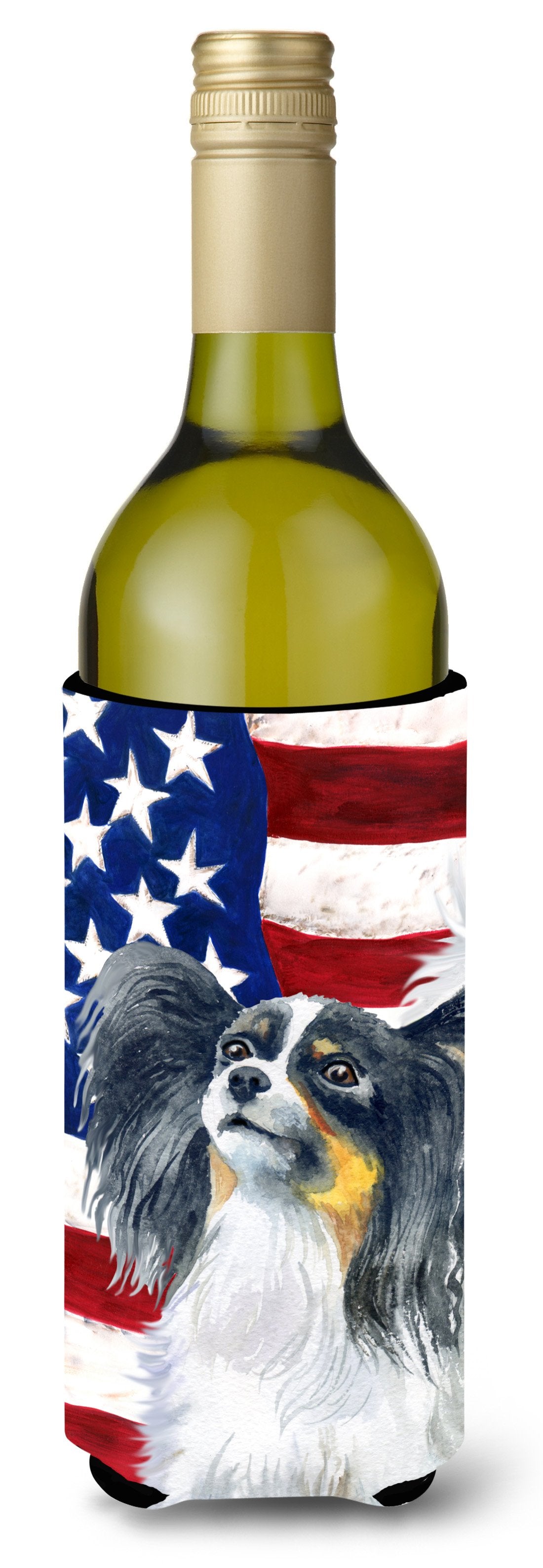 Papillon Patriotic Wine Bottle Beverge Insulator Hugger BB9657LITERK by Caroline&#39;s Treasures