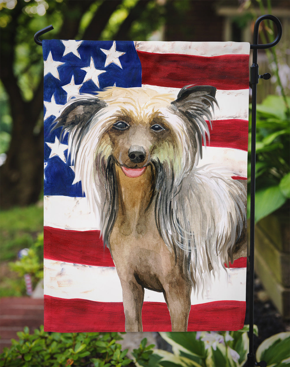 Chinese Crested Patriotic Flag Garden Size BB9659GF