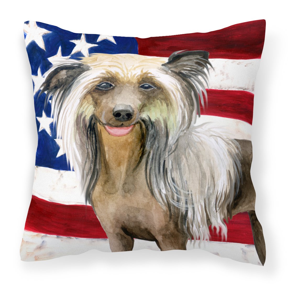 Chinese Crested Patriotic Fabric Decorative Pillow BB9659PW1818 by Caroline&#39;s Treasures
