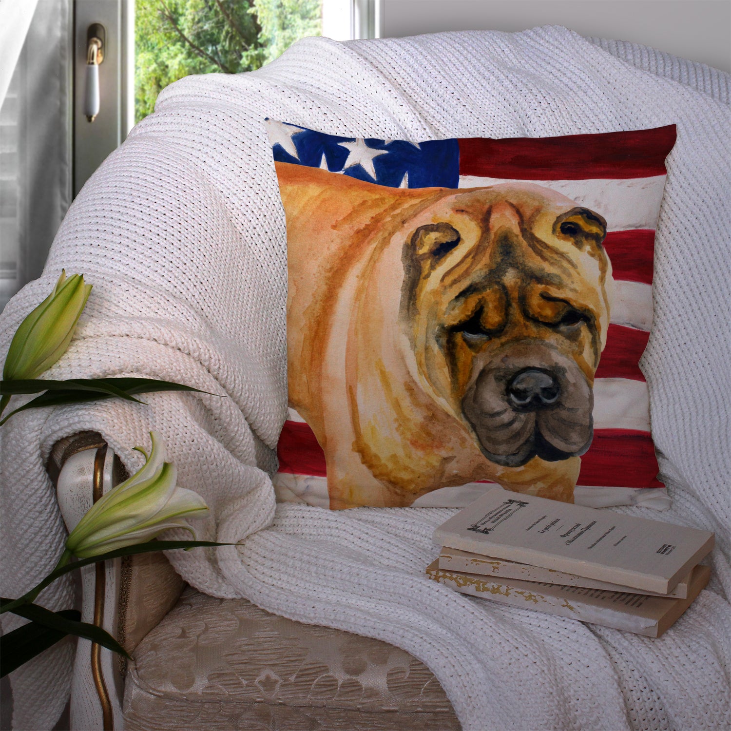 Shar Pei Patriotic Fabric Decorative Pillow BB9661PW1414 - the-store.com