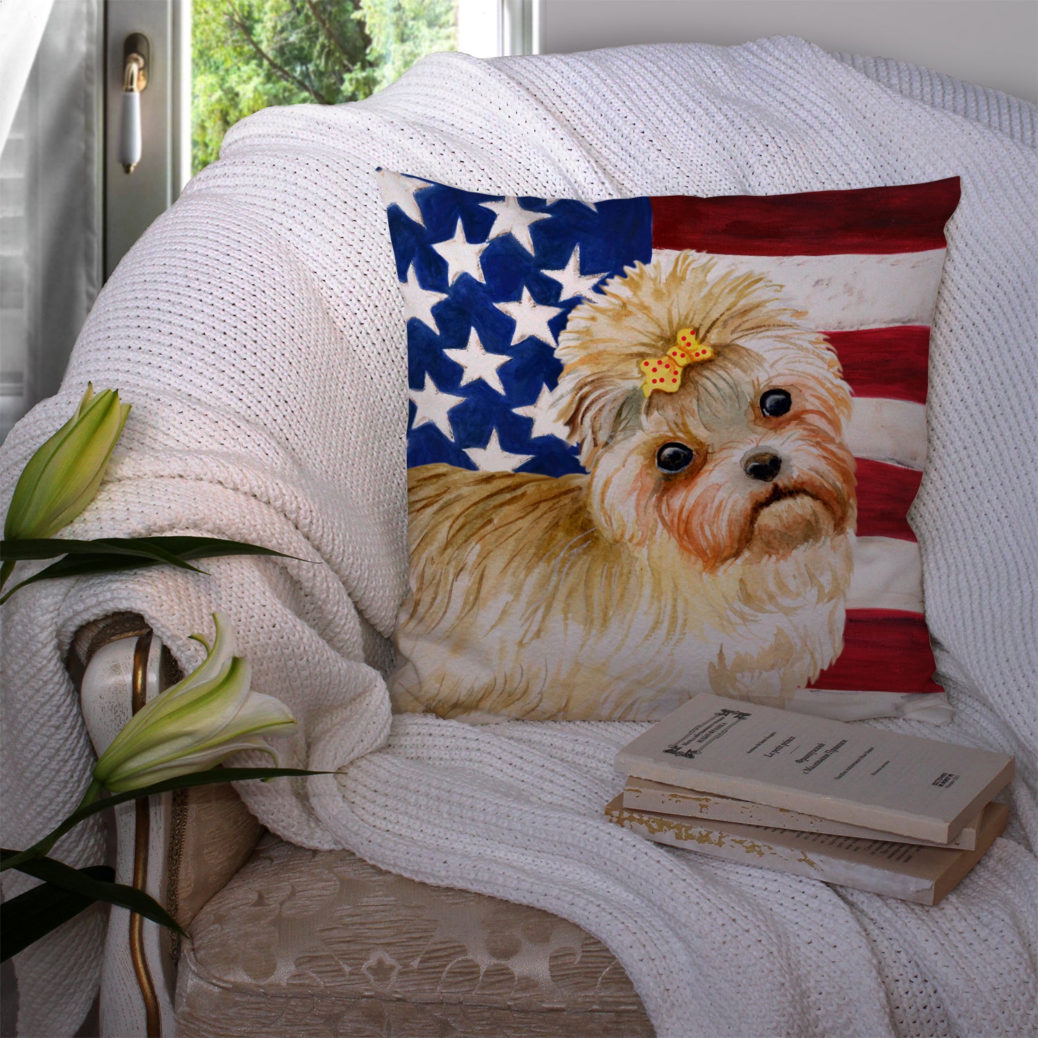 Morkie Patriotic Fabric Decorative Pillow BB9668PW1414 - the-store.com