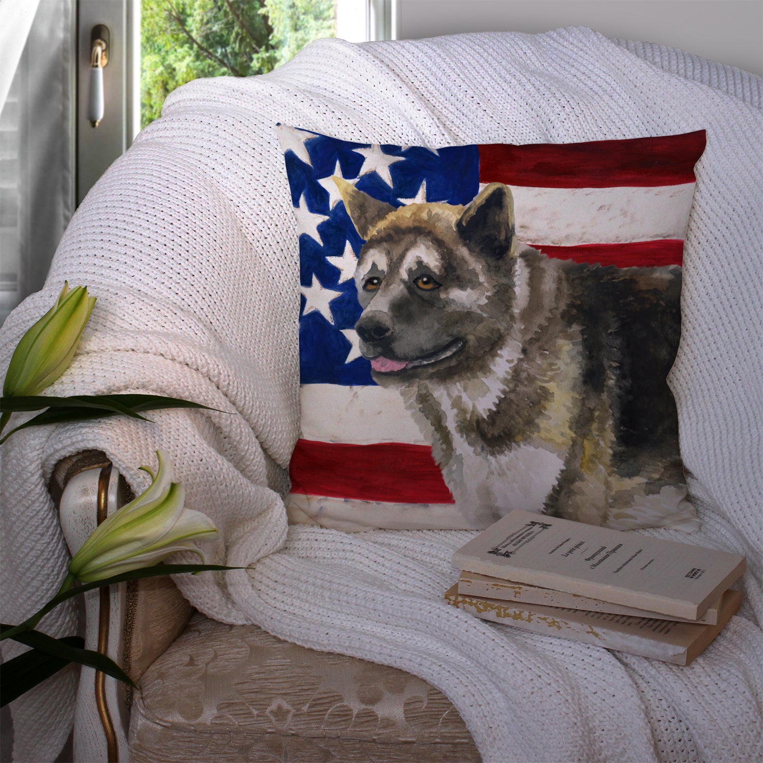 American Akita Patriotic Fabric Decorative Pillow BB9669PW1414 - the-store.com