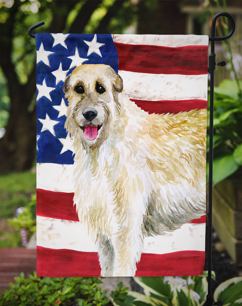 Irish Wolfhound Patriotic Flag Garden Size BB9670GF