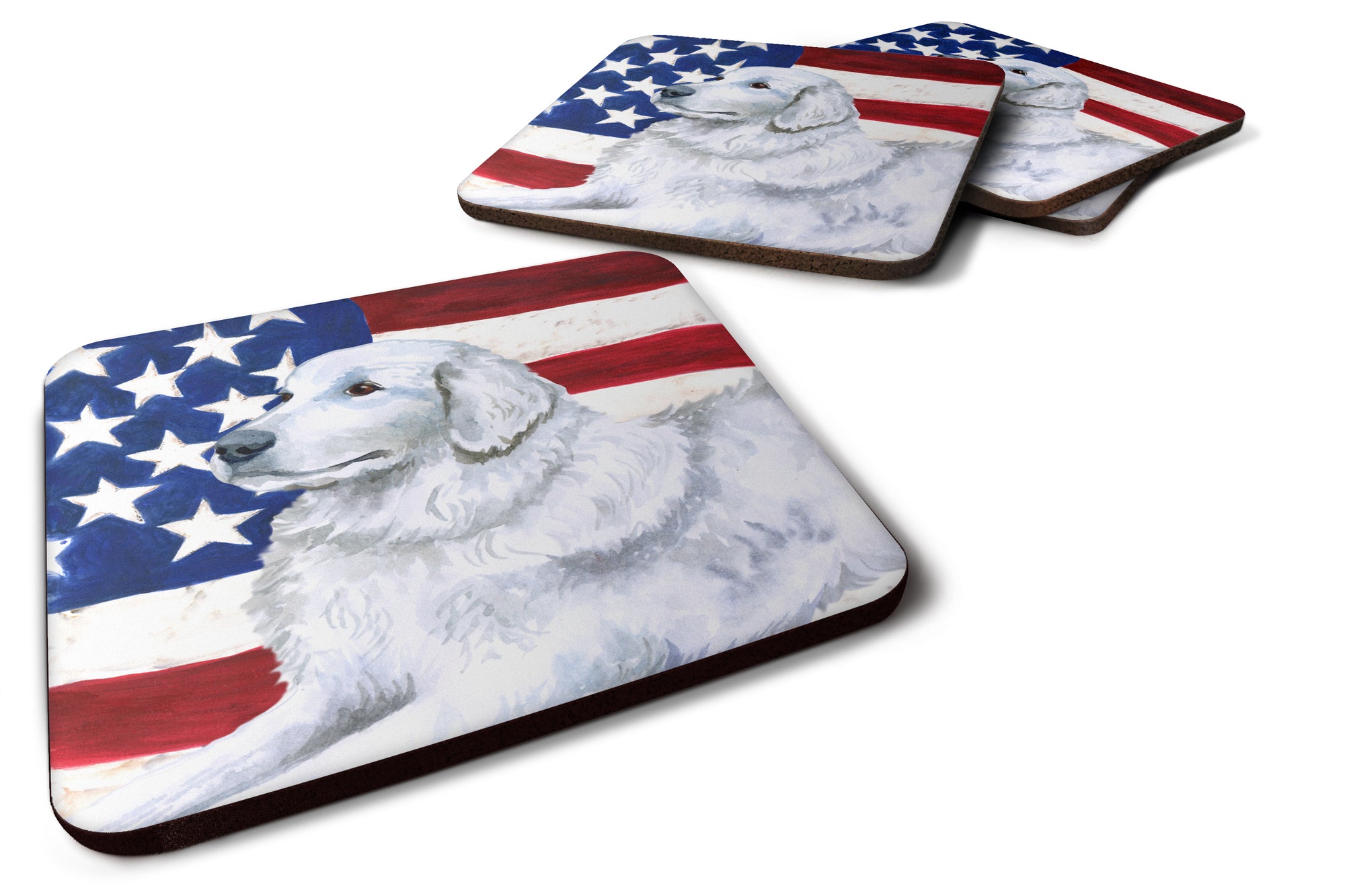 Maremma Sheepdog Patriotic Foam Coaster Set of 4 BB9675FC - the-store.com