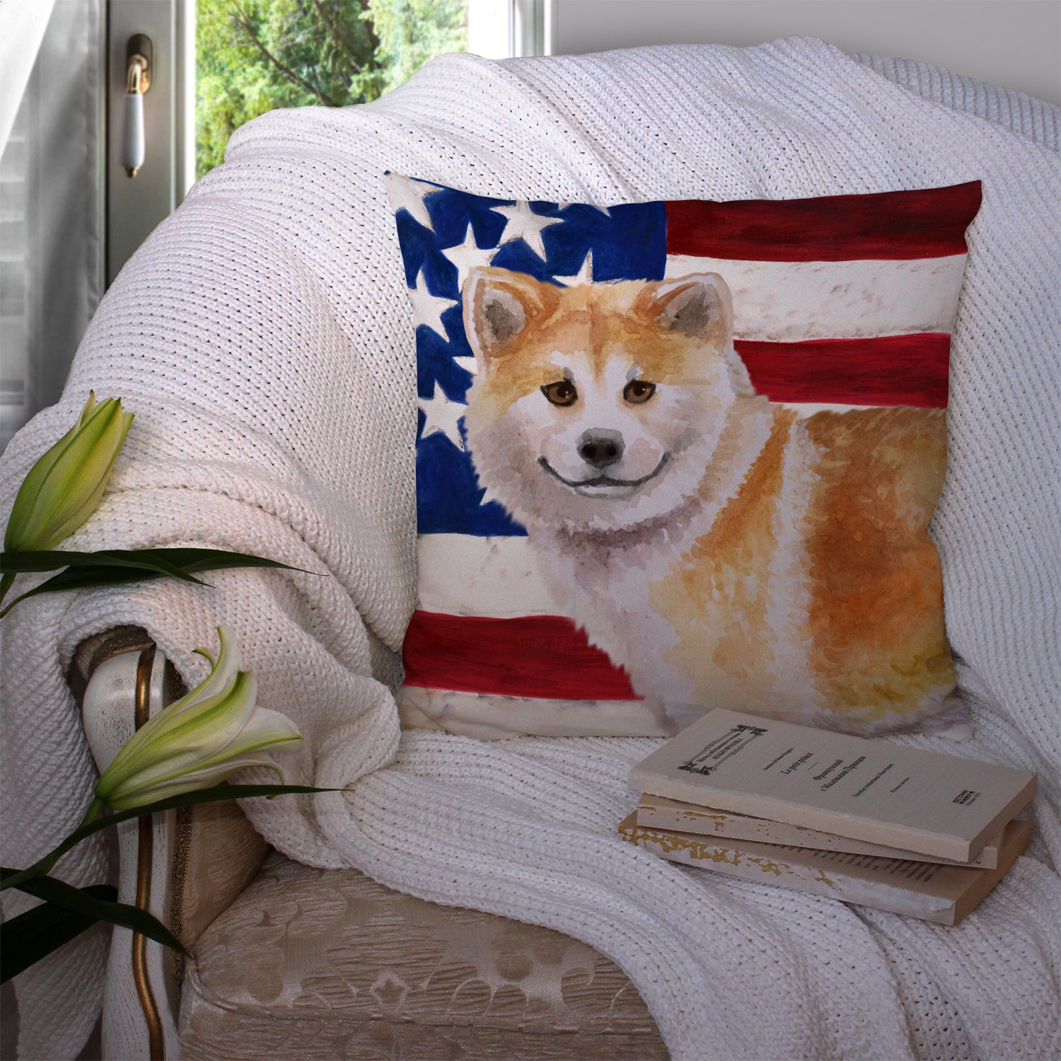Shiba Inu Patriotic Fabric Decorative Pillow BB9678PW1414 - the-store.com