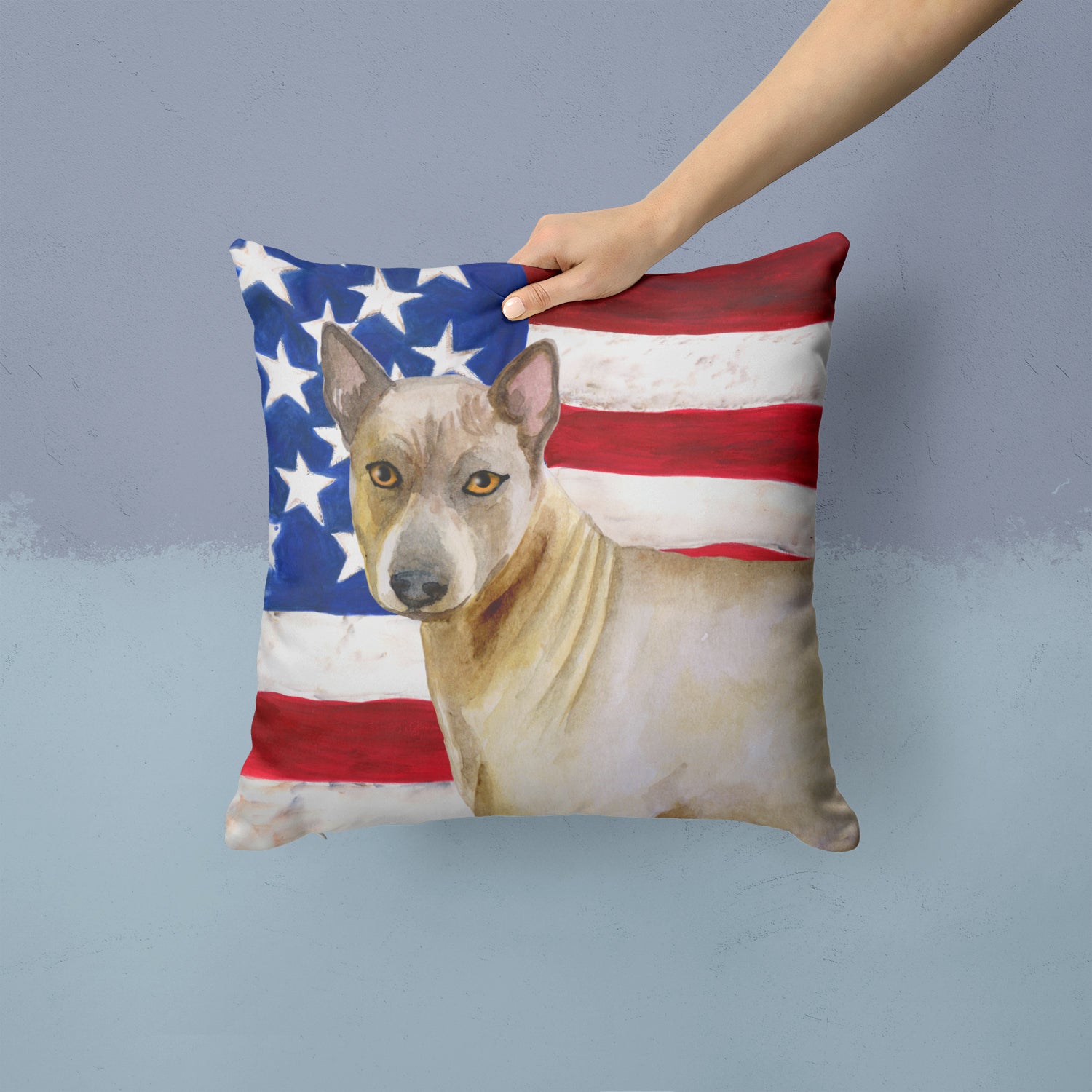 Caroline's Treasures Thai Ridgeback Patriotic Throw Pillow - 14x14 Decorative Pillow – Art for Your Home & Patio BB9680PW1414