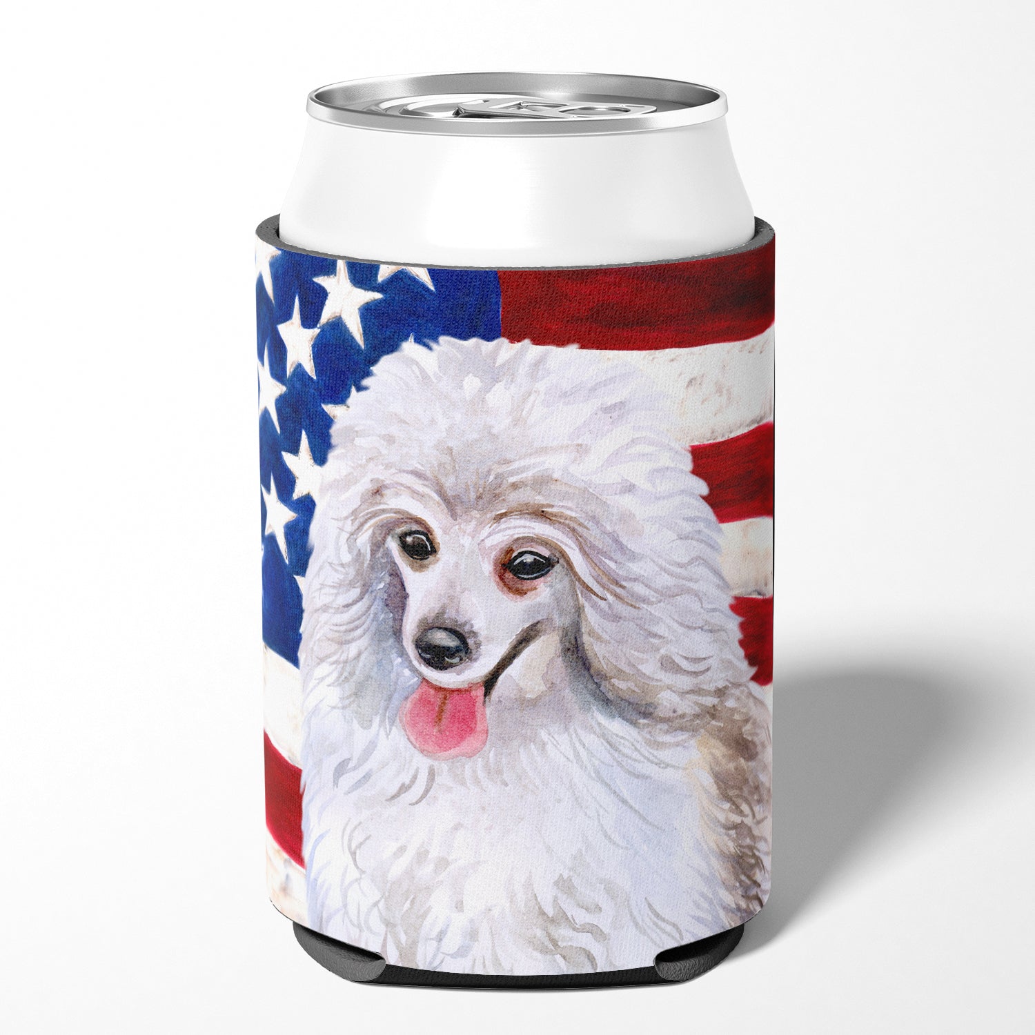 Medium White Poodle Patriotic Can or Bottle Hugger BB9683CC