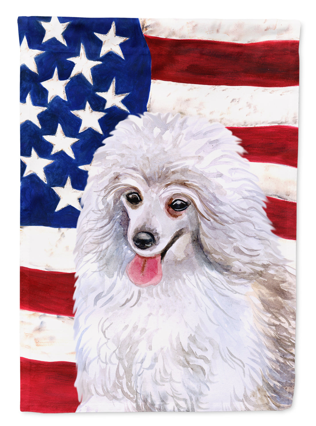 Medium White Poodle Patriotic Flag Canvas House Size BB9683CHF  the-store.com.