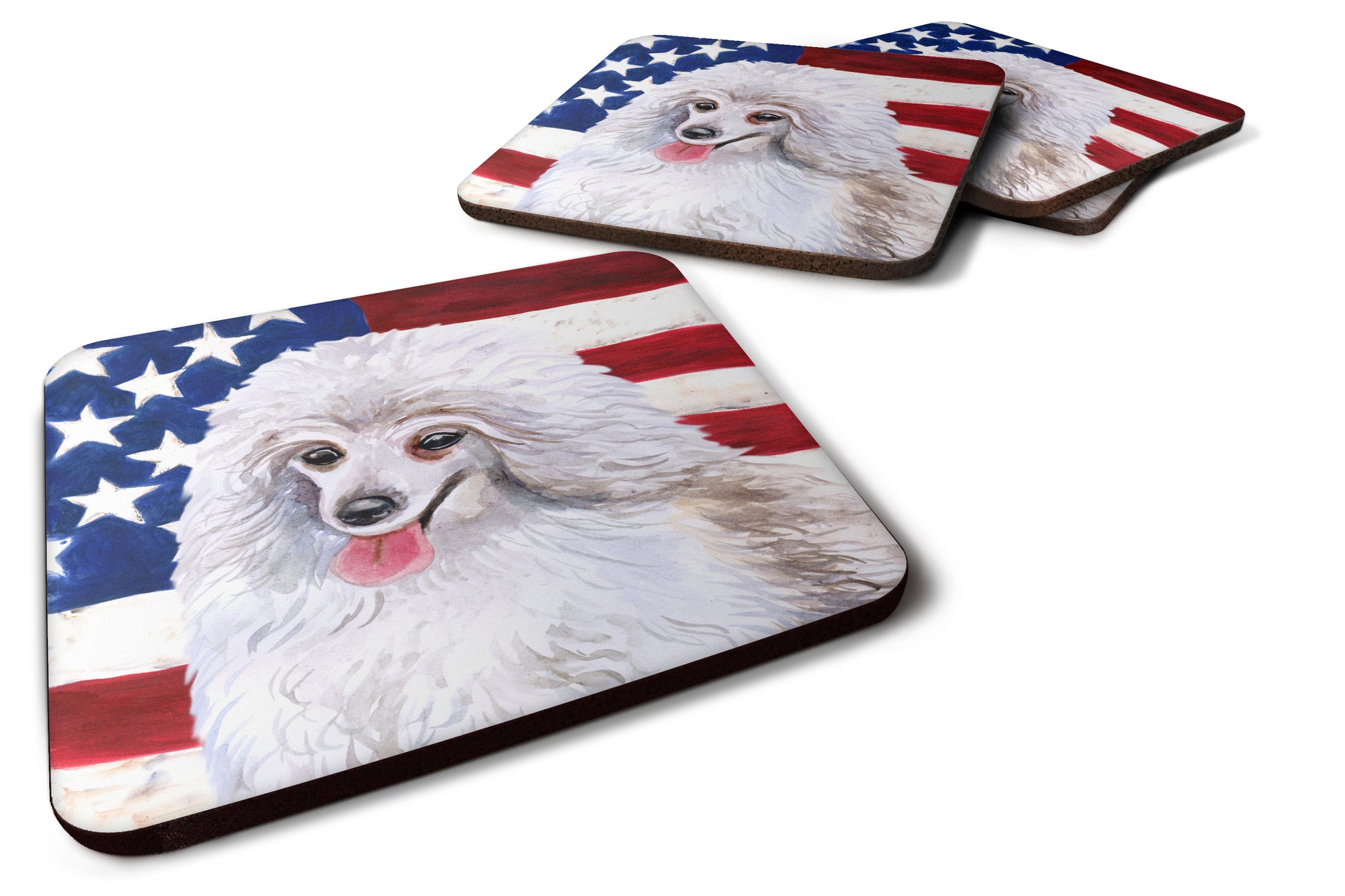 Medium White Poodle Patriotic Foam Coaster Set of 4 BB9683FC - the-store.com