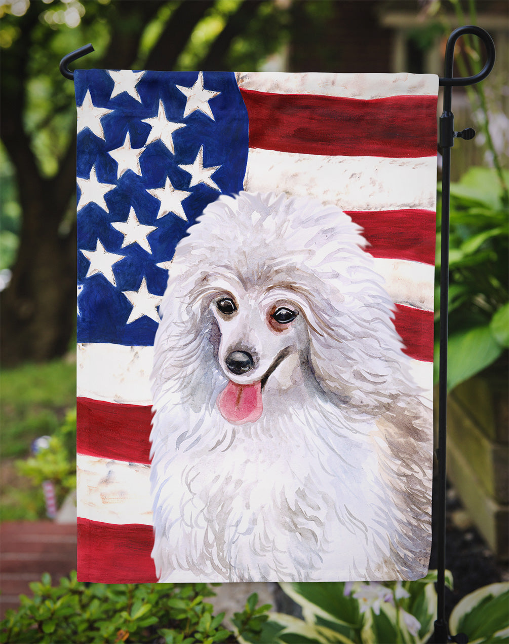 Medium White Poodle Patriotic Flag Garden Size BB9683GF  the-store.com.