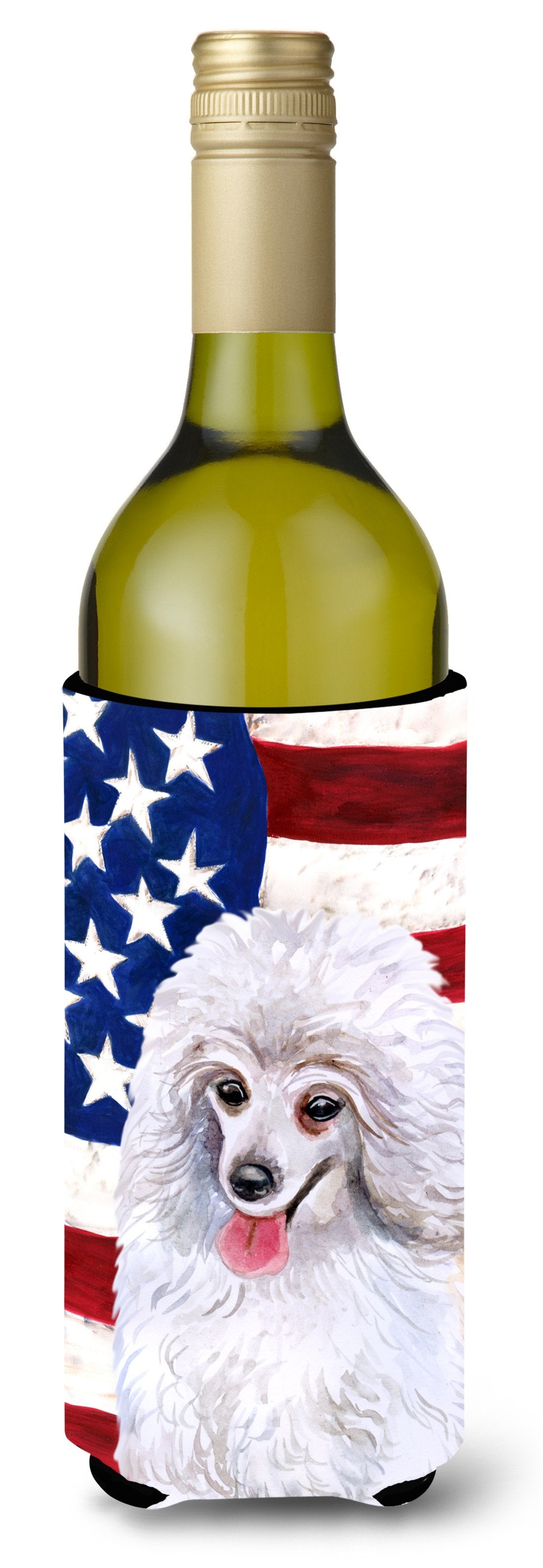 Medium White Poodle Patriotic Wine Bottle Beverge Insulator Hugger BB9683LITERK by Caroline&#39;s Treasures